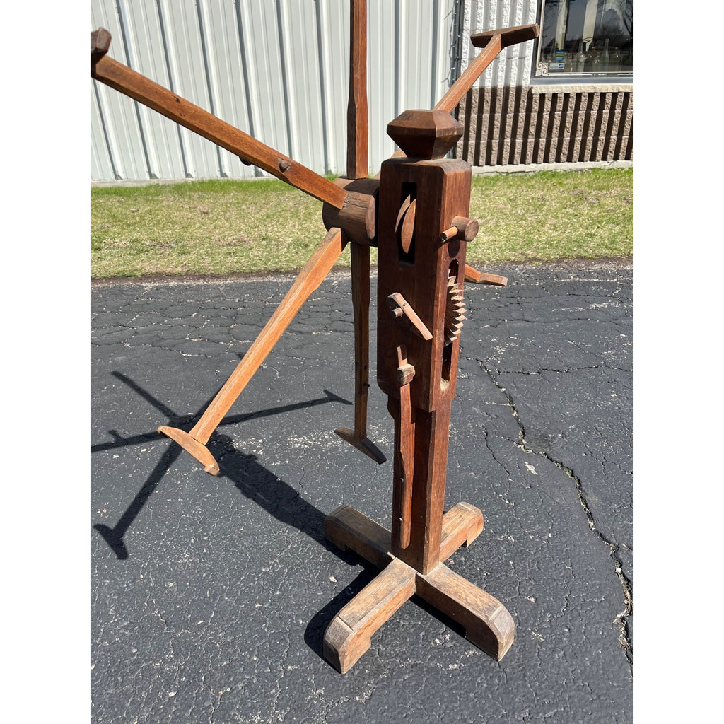 Antique 19th Century Wooden Yarn Swift Skein Winder Floor Stand Primitive