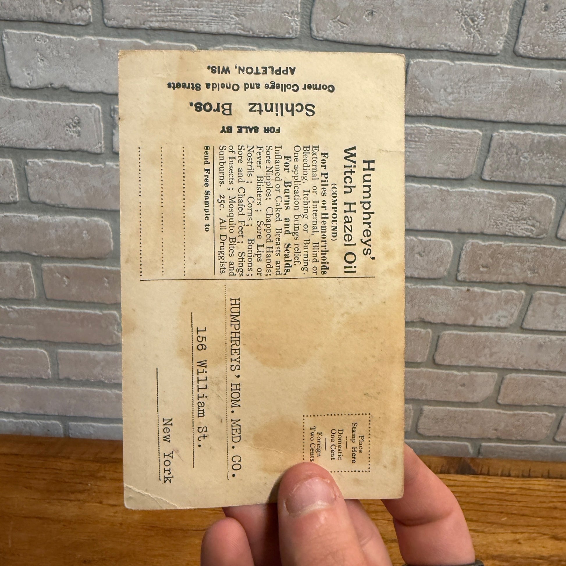 Vintage Witch Hazel Oil Advertisng Trade Card Appleton Schlitz Bros