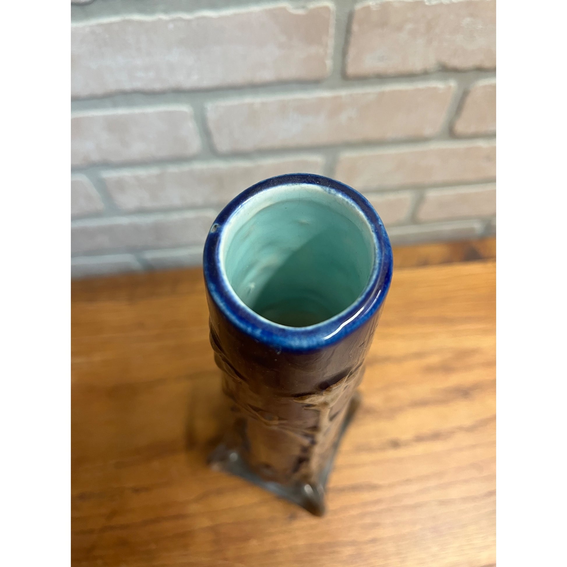 Vintage Art Nouveau Cobalt Blue & Silver Ceramic Glazed 14.5" Vase