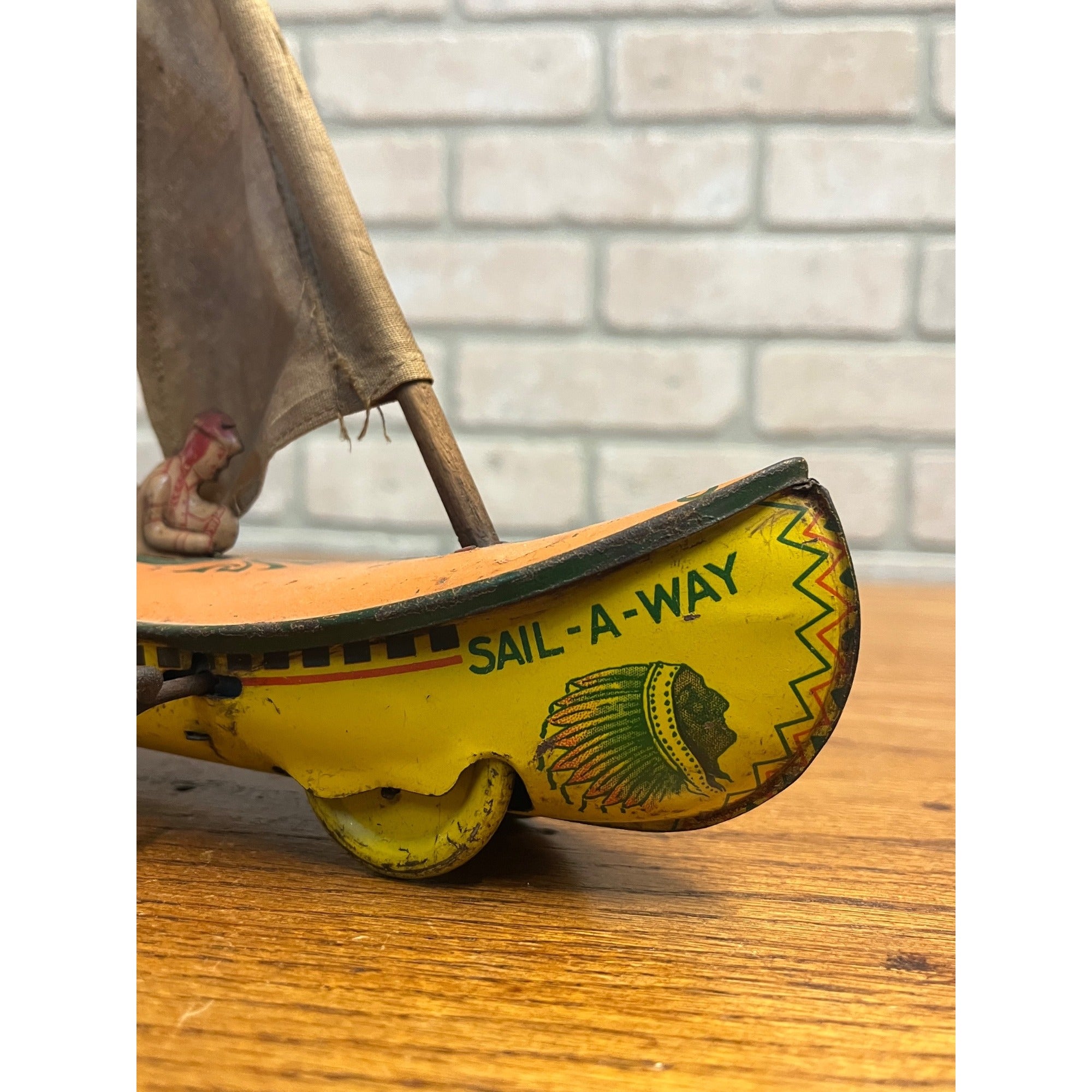 RARE 1920s Ferdinand Strauss Windup Tin Litho Sail-a-Way # 37 Boat Sailboat