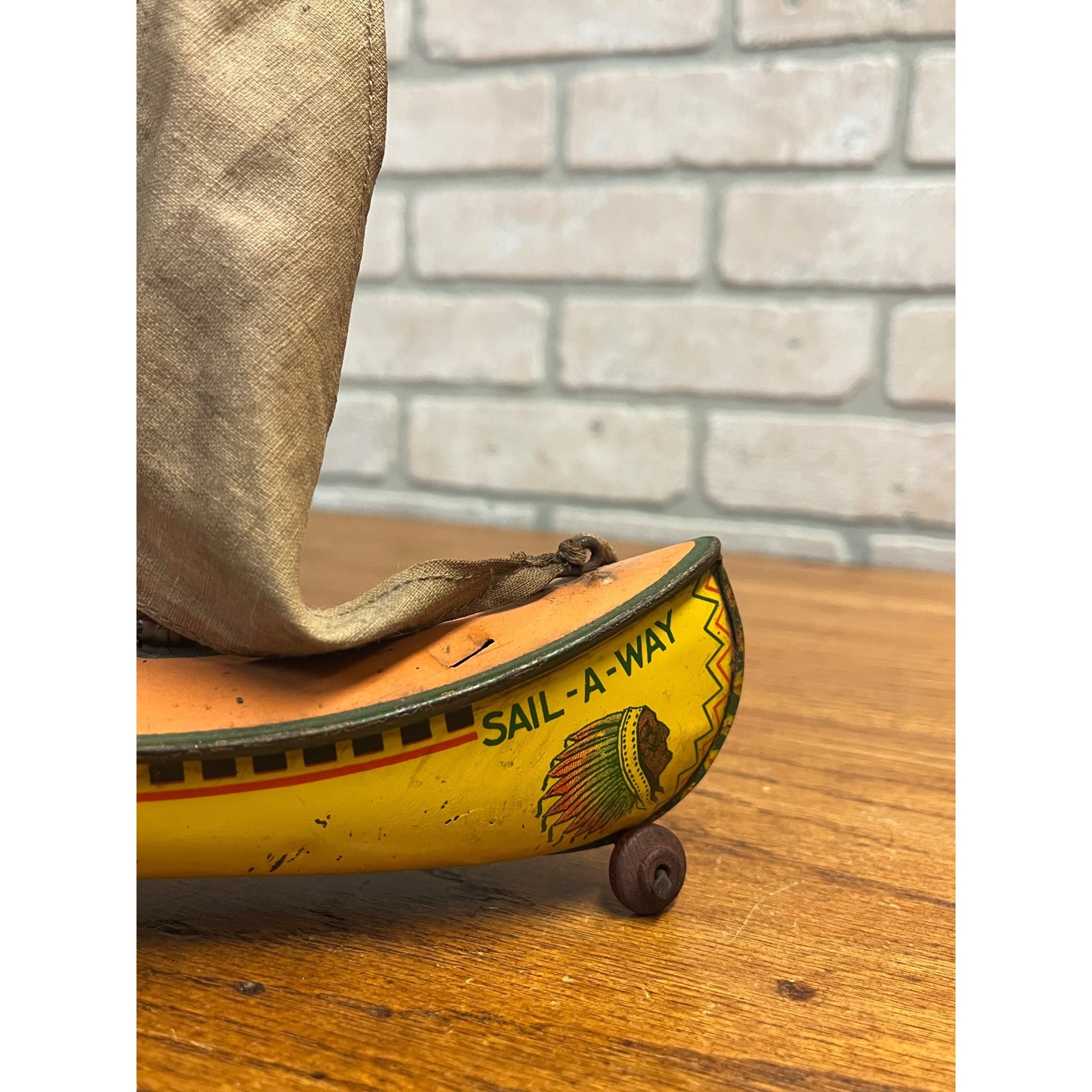 RARE 1920s Ferdinand Strauss Windup Tin Litho Sail-a-Way # 37 Boat Sailboat