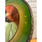Antique Tin Chimney Flue Cover Art Reverse Painted Glass Girl 11.75" Victorian