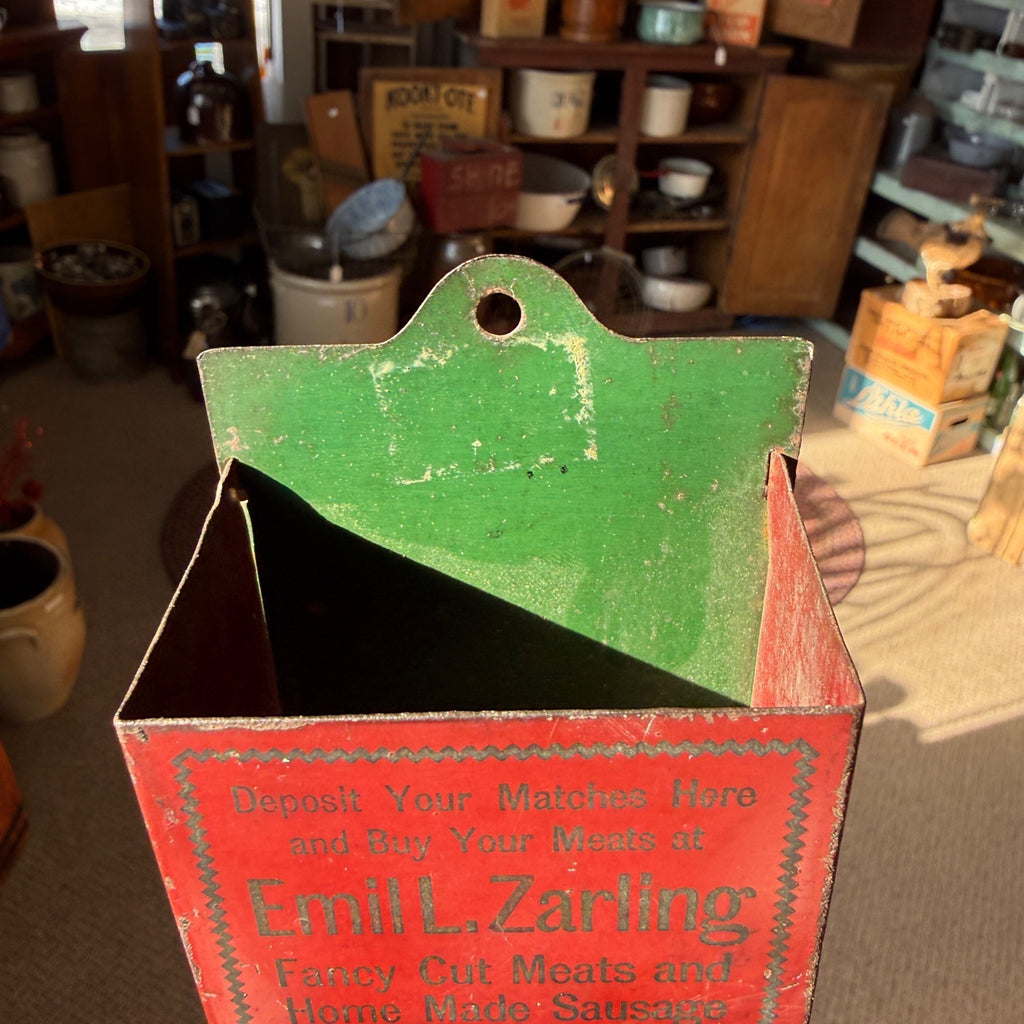 Vintage Zarling Meats Milwaukee Wisconsin Match Holder Tin Advertising Sign