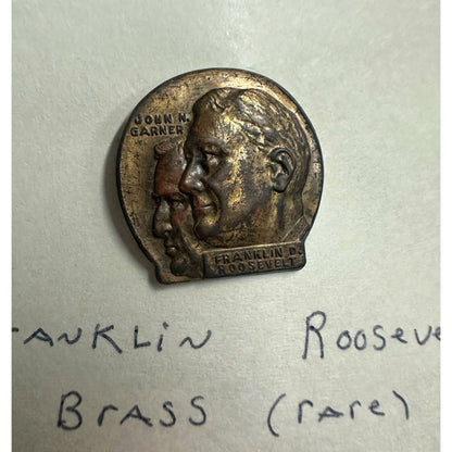 1930s Brass Lapel Pin Fdr Franklin D Roosevelt John Garner Campaign 1" Lapel Pin