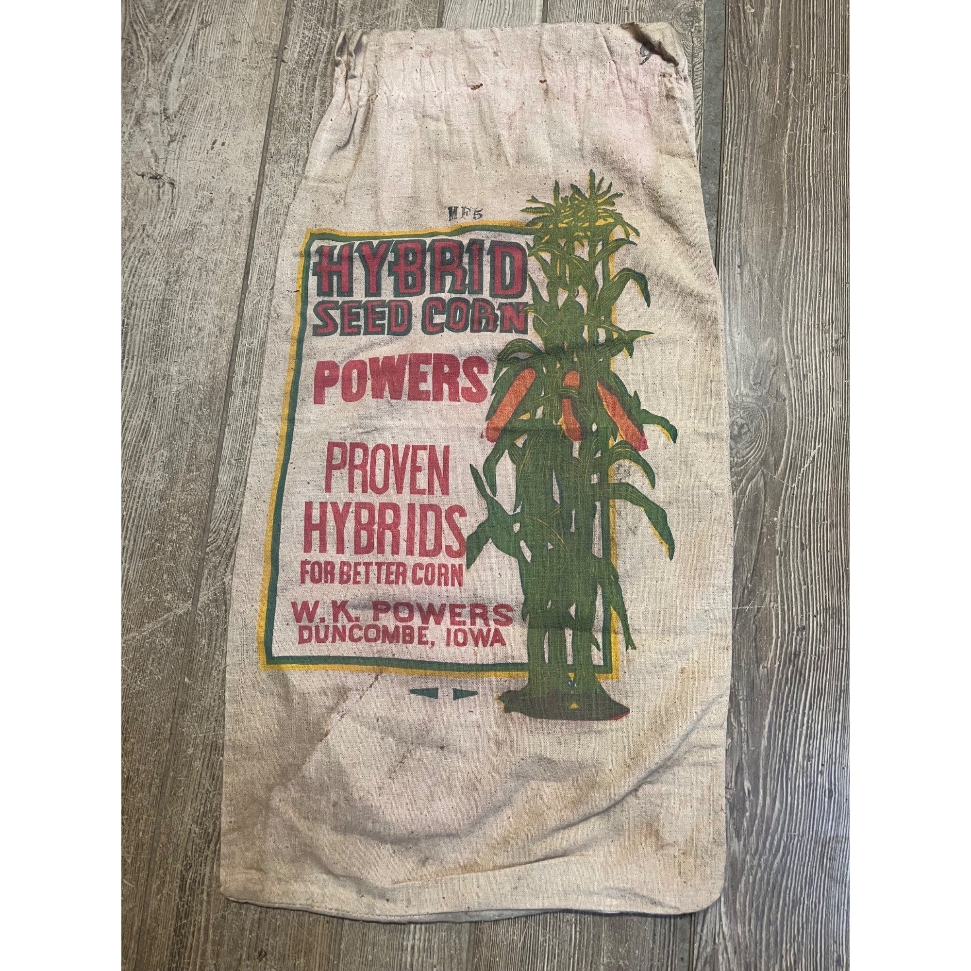 Vintage Powers Hybrid Seed Corn, Duncombe, Iowa IA Cloth Sack