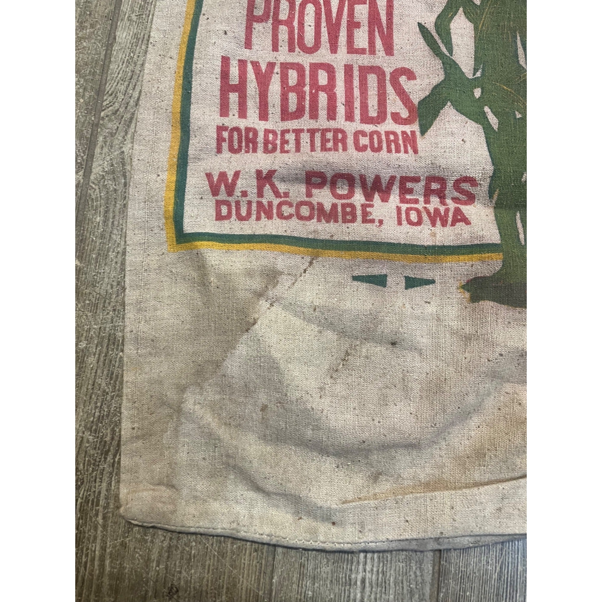 Vintage Powers Hybrid Seed Corn, Duncombe, Iowa IA Cloth Sack