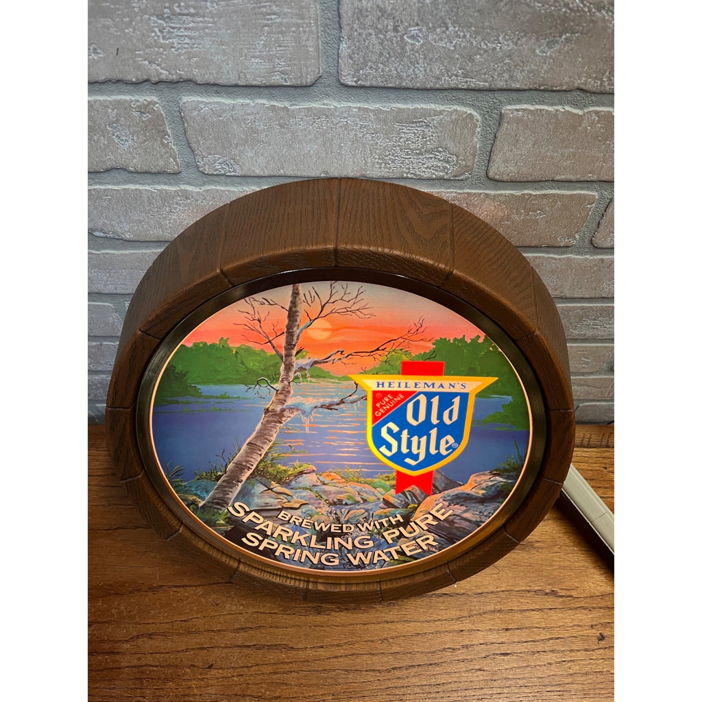 Vintage 1983 Old Style 16" Round Beer Barrel Lighted Wall Hanging Sign - WORKS!