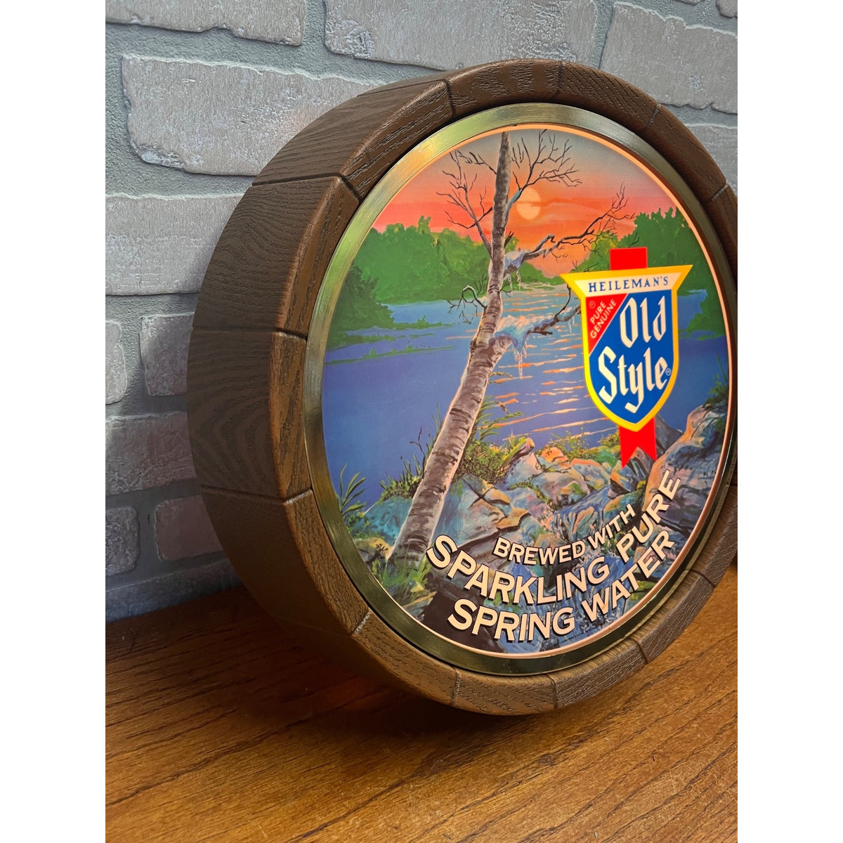 Vintage 1983 Old Style 16" Round Beer Barrel Lighted Wall Hanging Sign - WORKS!