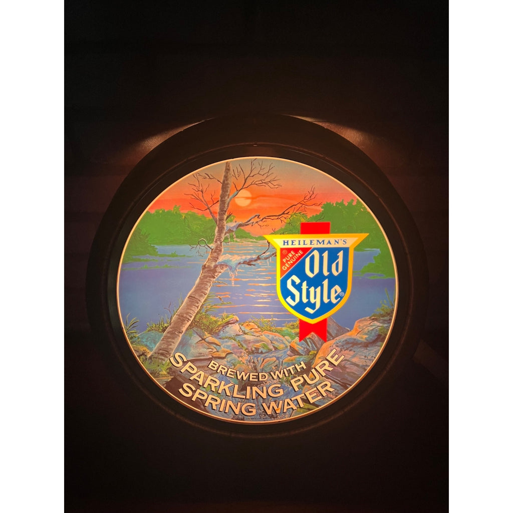 Vintage 1983 Old Style 16" Round Beer Barrel Lighted Wall Hanging Sign - WORKS!