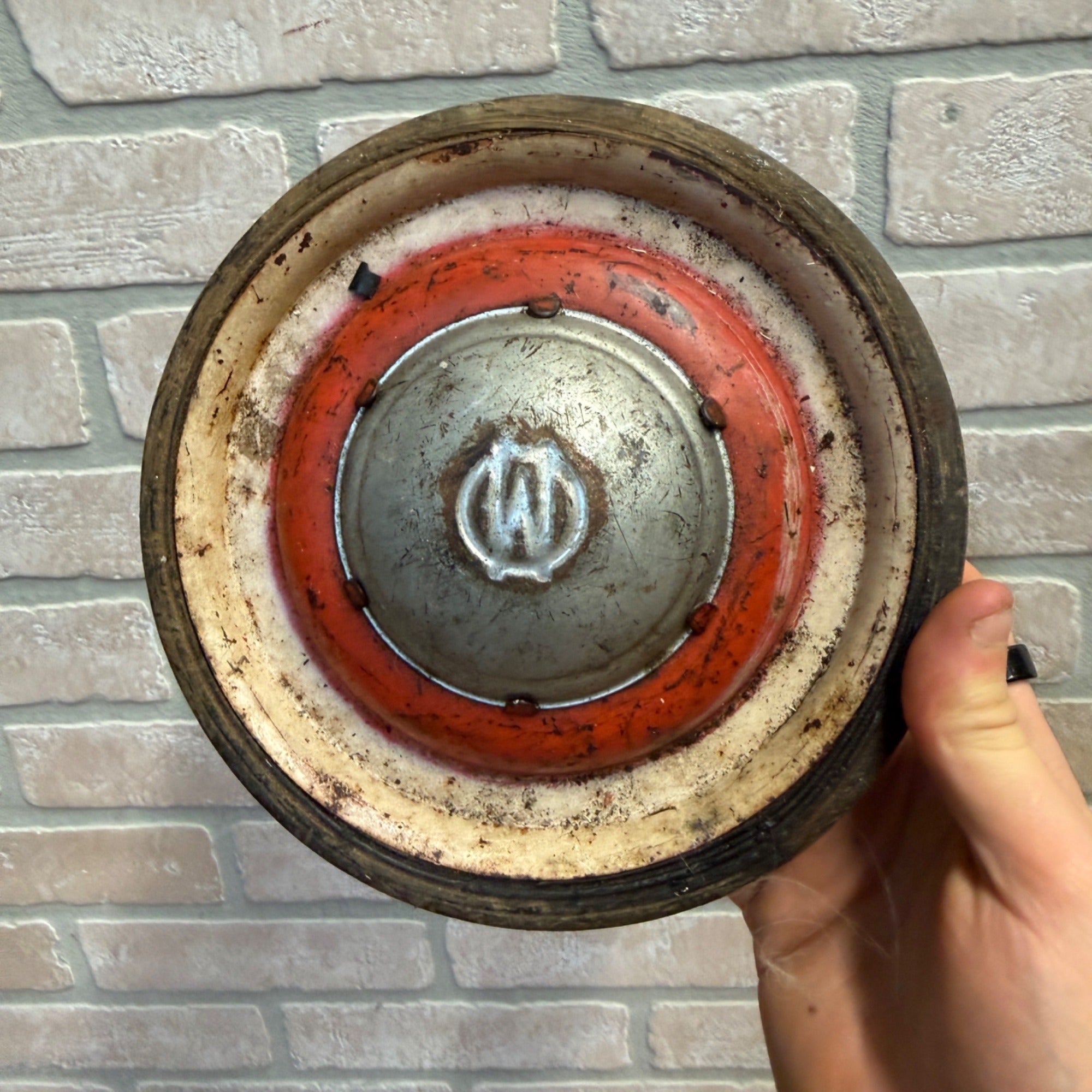 Antique Toy Wagon Wheel Hard Rubber Tire Embossed W Hub Original Paint