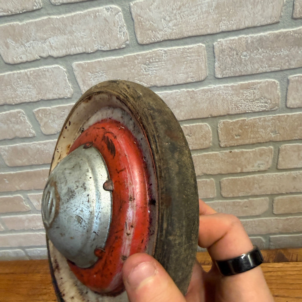 Antique Toy Wagon Wheel Hard Rubber Tire Embossed W Hub Original Paint