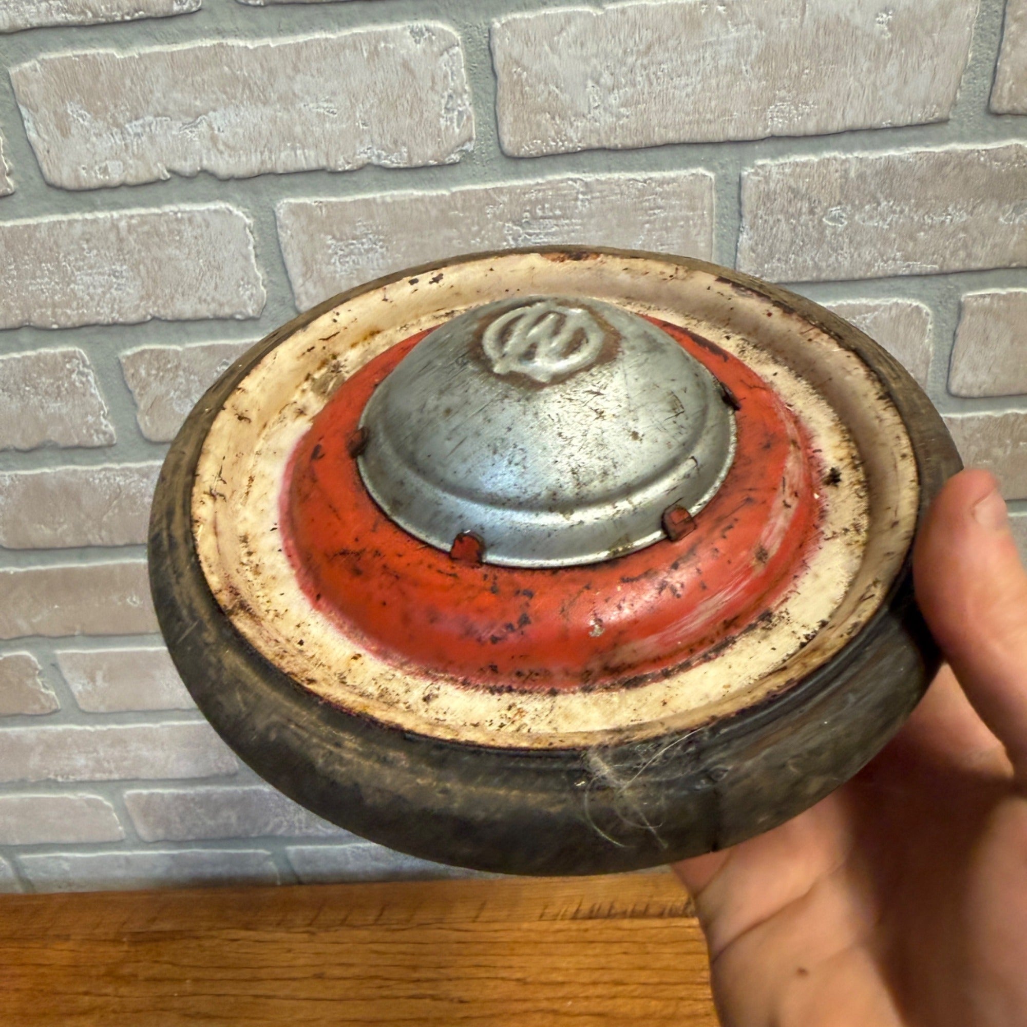 Antique Toy Wagon Wheel Hard Rubber Tire Embossed W Hub Original Paint