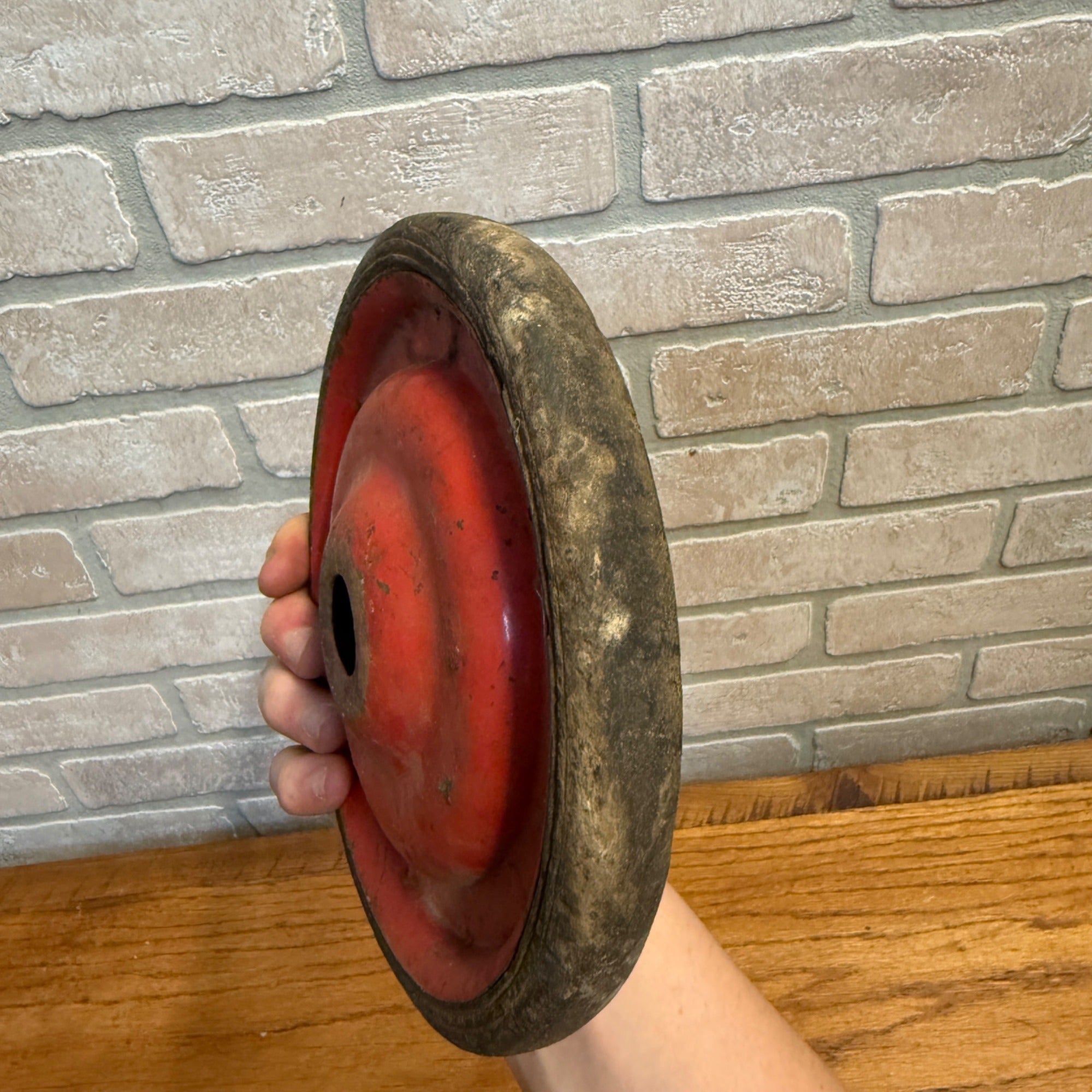 Antique Toy Wagon Wheel Hard Rubber Tire Embossed W Hub Original Paint