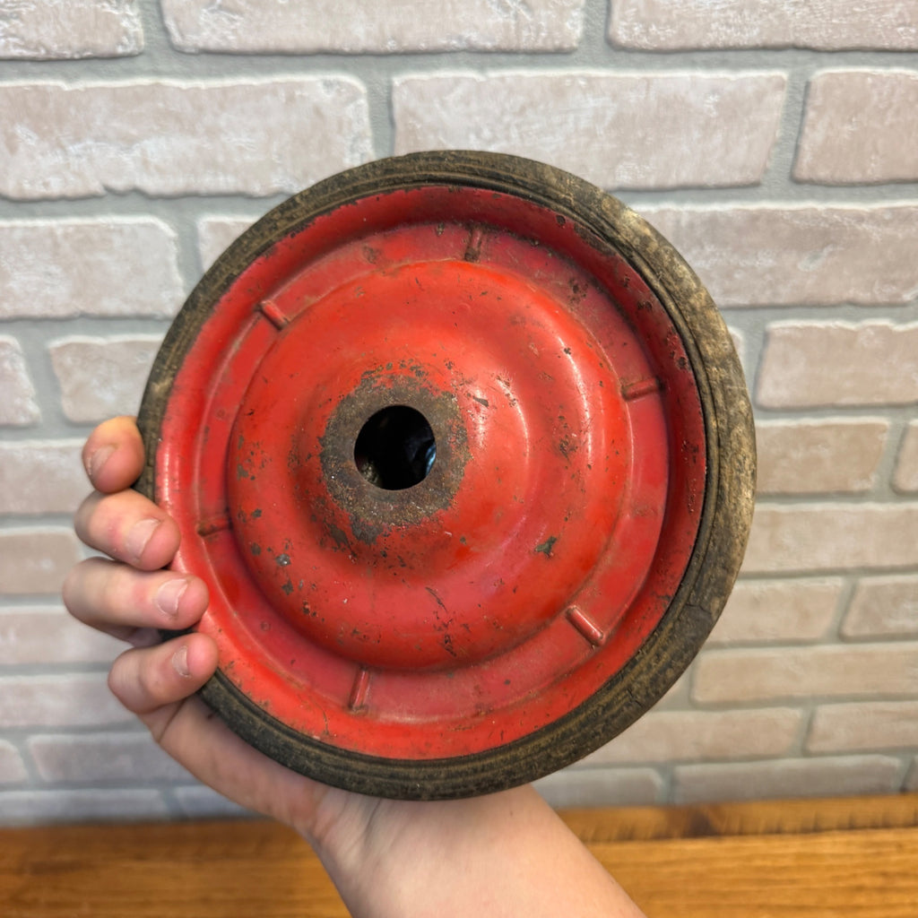 Antique Toy Wagon Wheel Hard Rubber Tire Embossed W Hub Original Paint