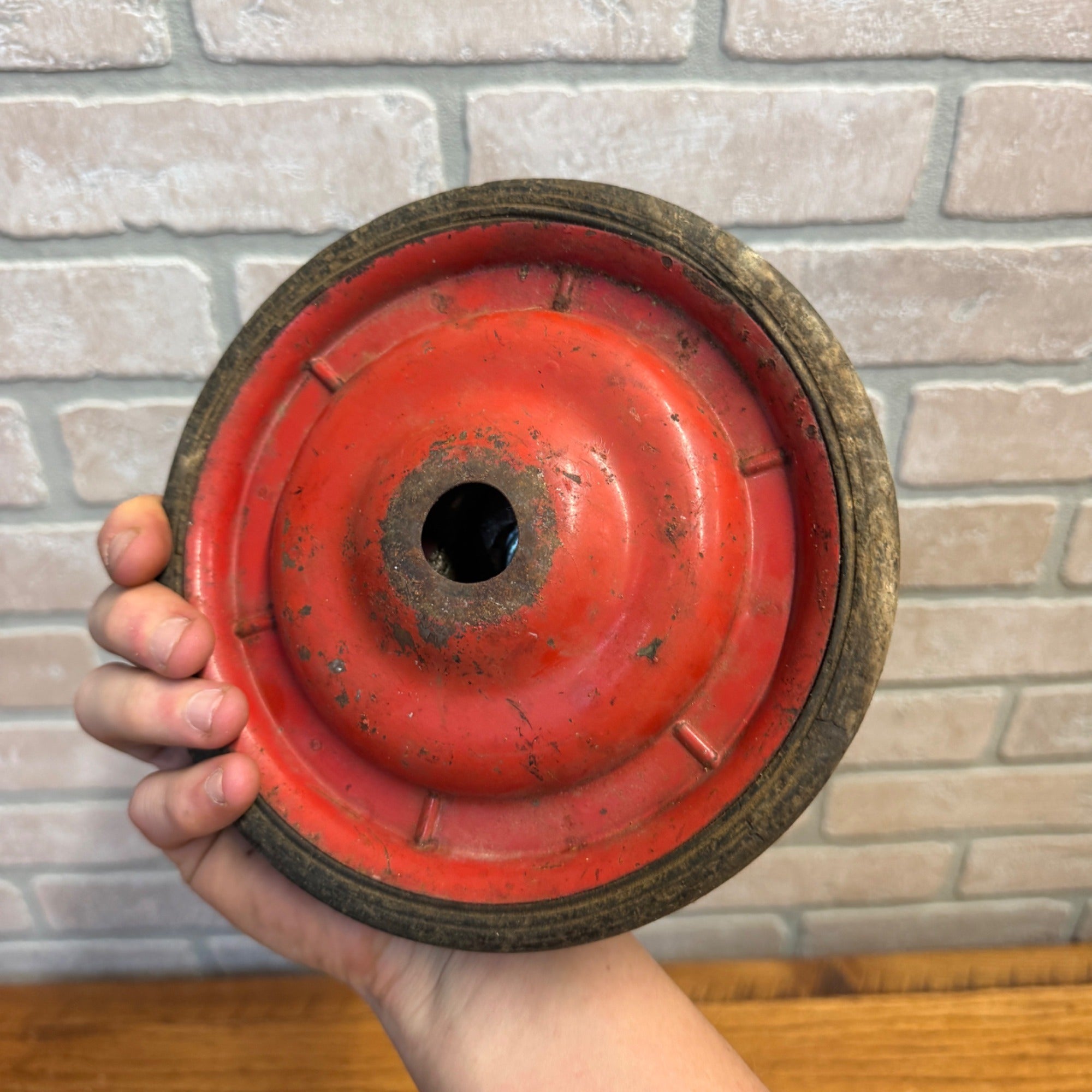 Antique Toy Wagon Wheel Hard Rubber Tire Embossed W Hub Original Paint