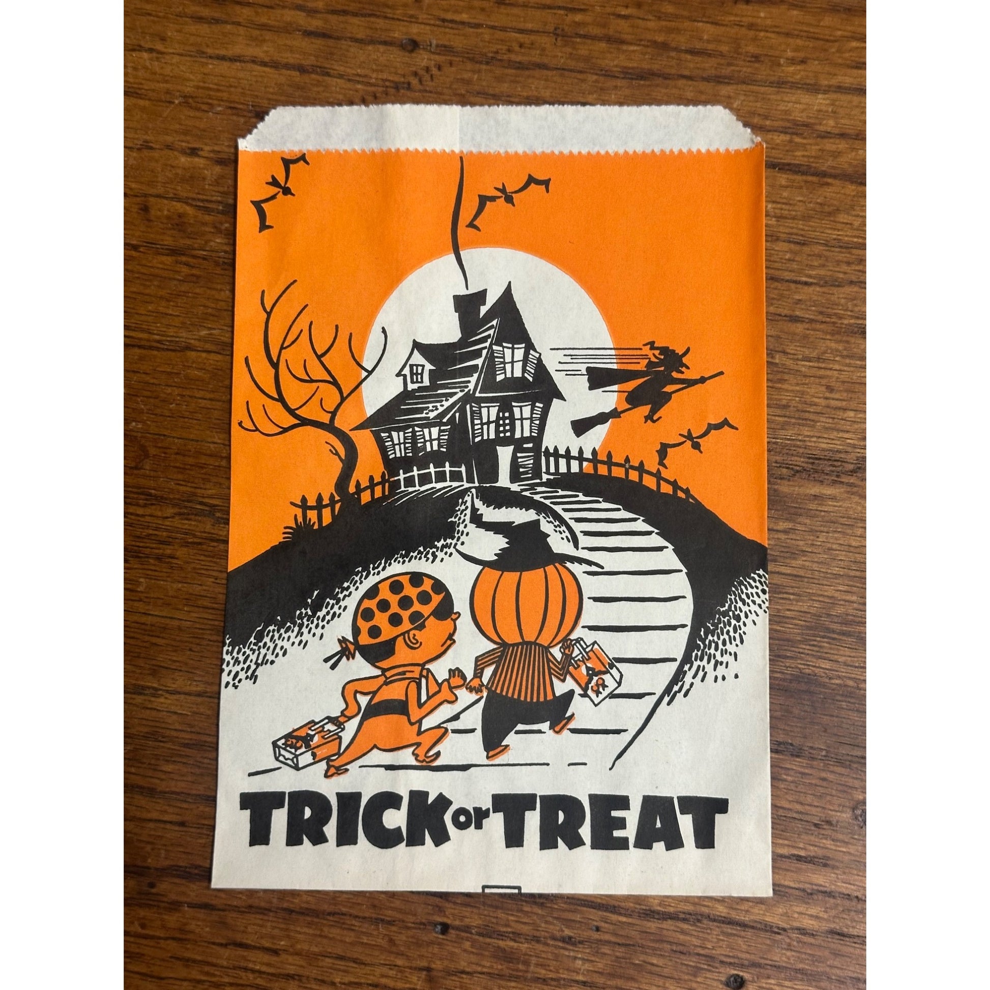 Vintage 1960s Halloween Trick or Treat Paper Bag UnionCamp Witch Haunted House
