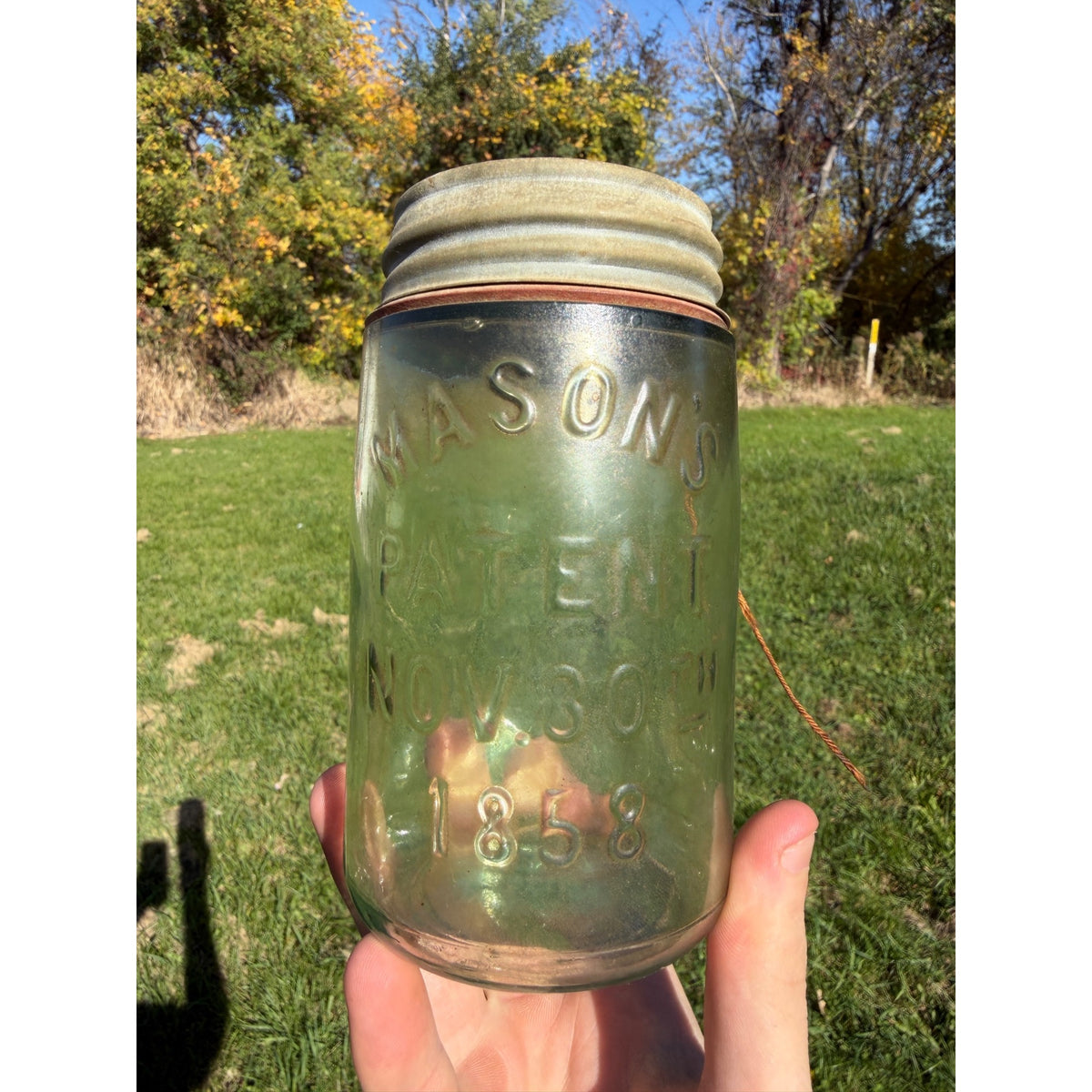 Masons Patent Nov 30th 1858 Antique Glass Canning Jar With Zinc Lid Vintage Home Decor