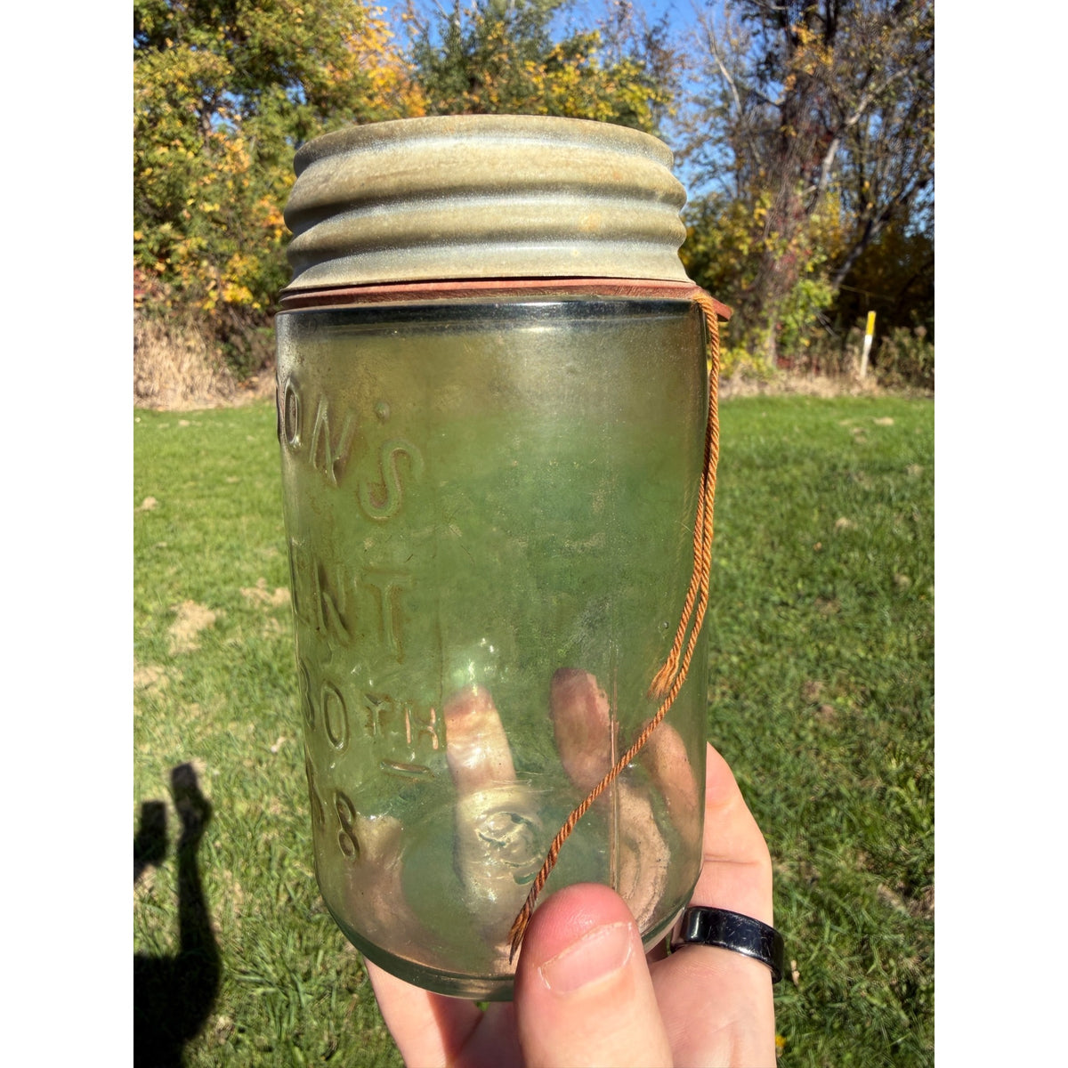 Masons Patent Nov 30th 1858 Antique Glass Canning Jar With Zinc Lid Vintage Home Decor