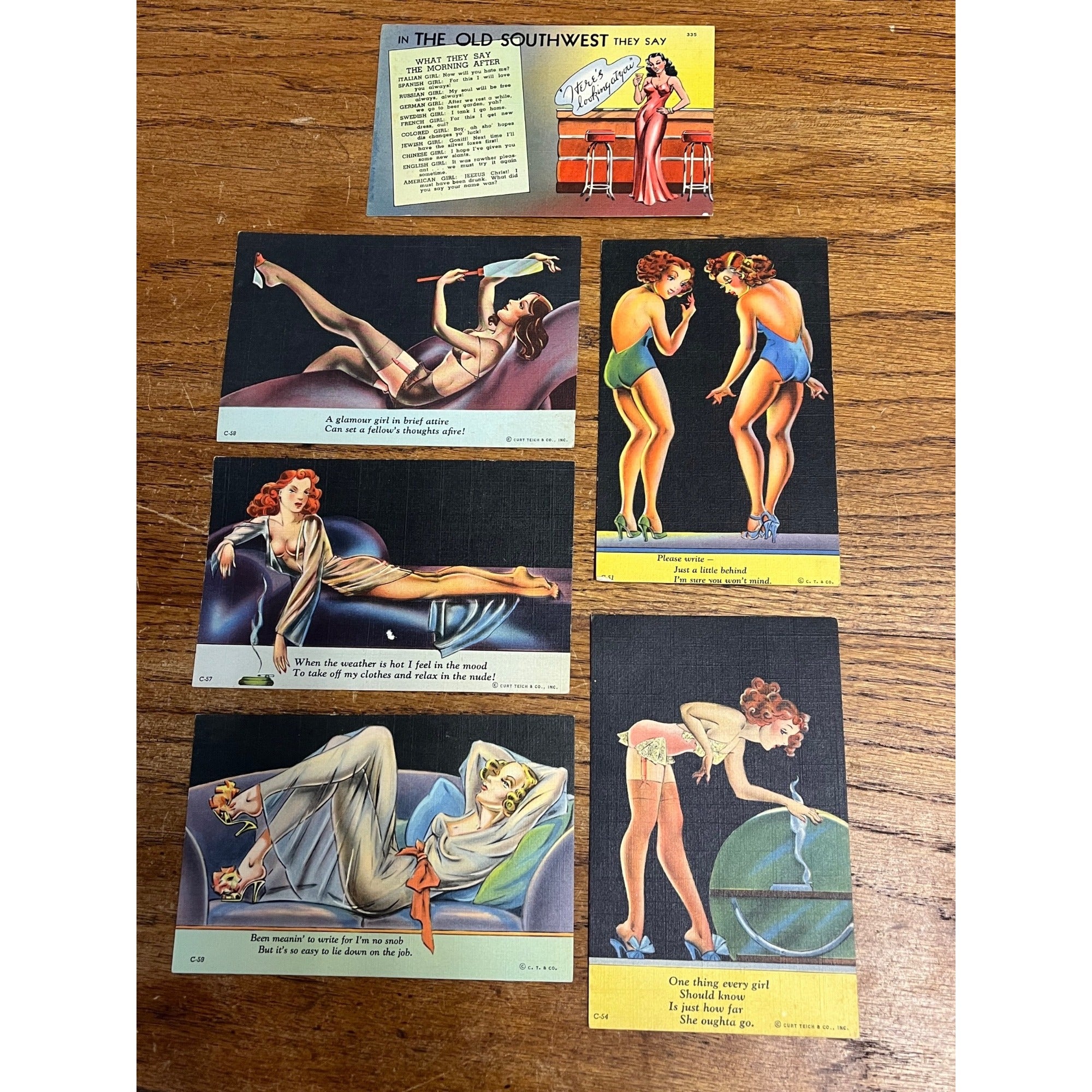 Vintage 1940s Curt Teich Modern Girl Comics Pinup Risque Postcards Lot (6)