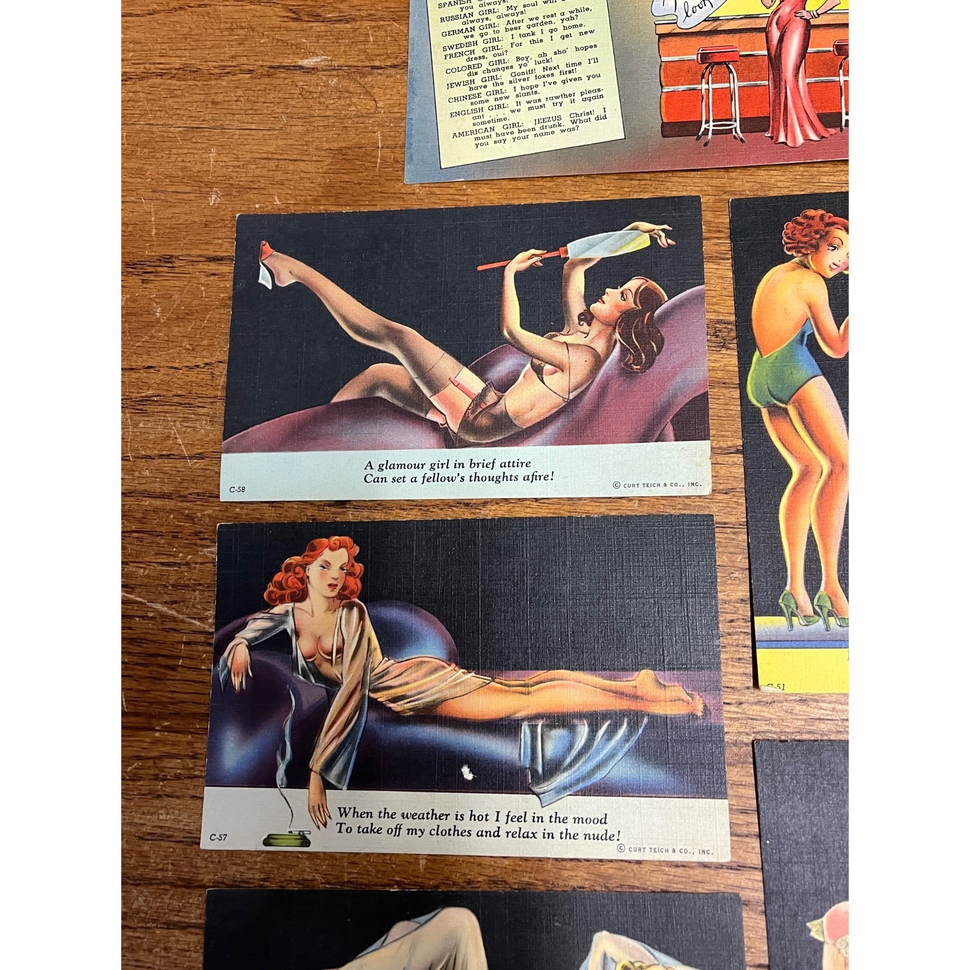 Vintage 1940s Curt Teich Modern Girl Comics Pinup Risque Postcards Lot (6)