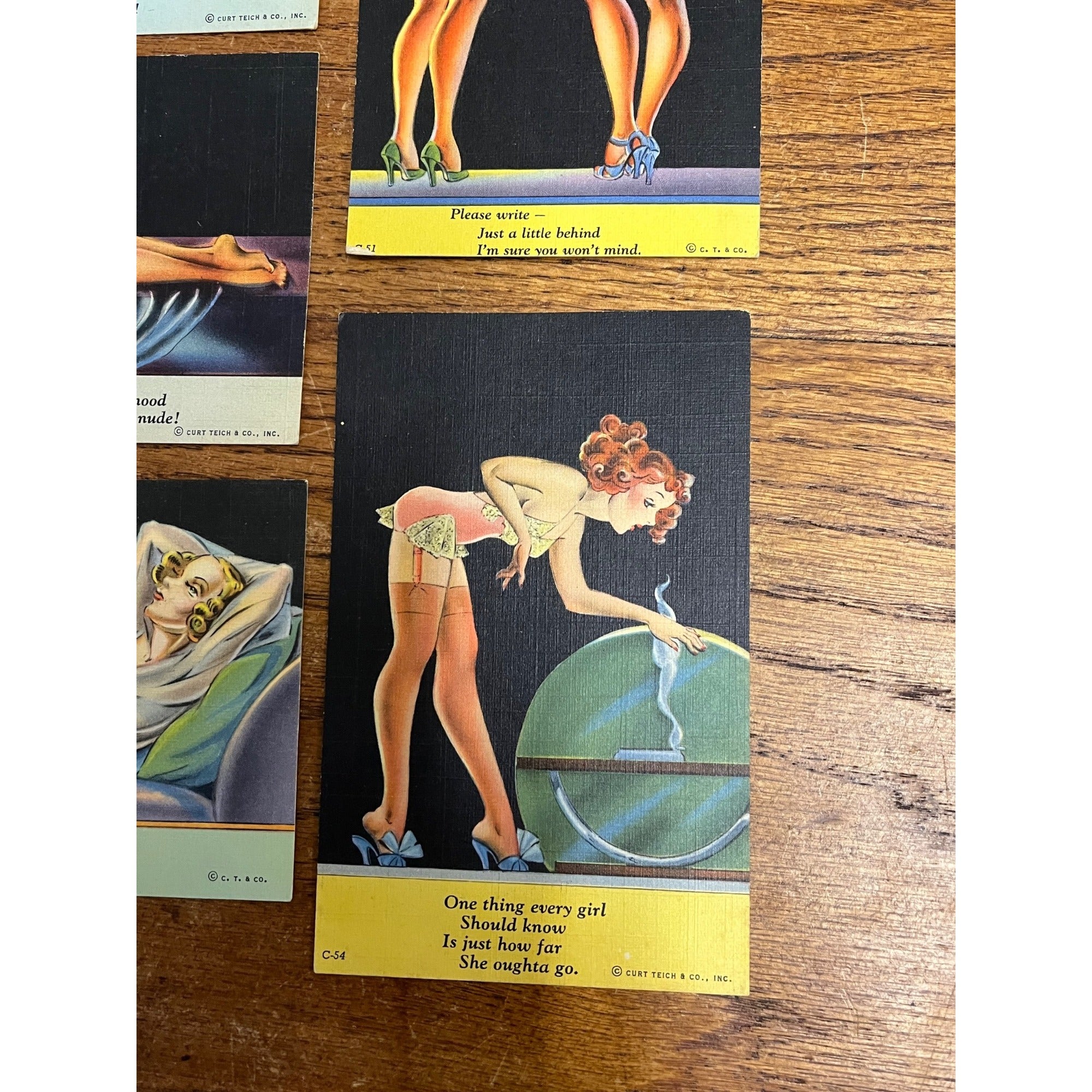 Vintage 1940s Curt Teich Modern Girl Comics Pinup Risque Postcards Lot (6)