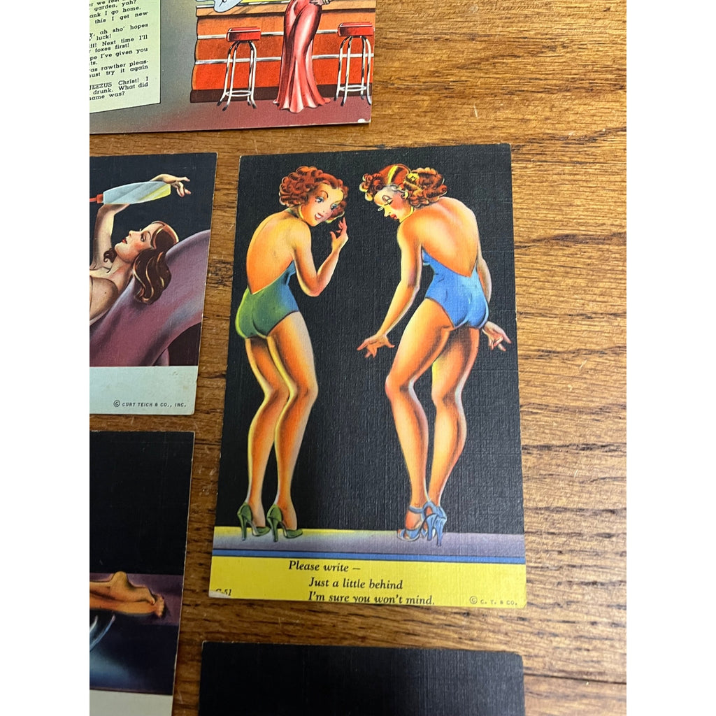 Vintage 1940s Curt Teich Modern Girl Comics Pinup Risque Postcards Lot (6)