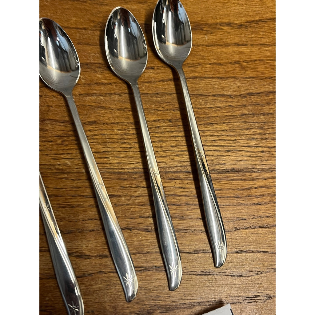 Vintage Oneida Community Stainless Ice Tea Spoons "Twin Star" Pattern Atomic (4)