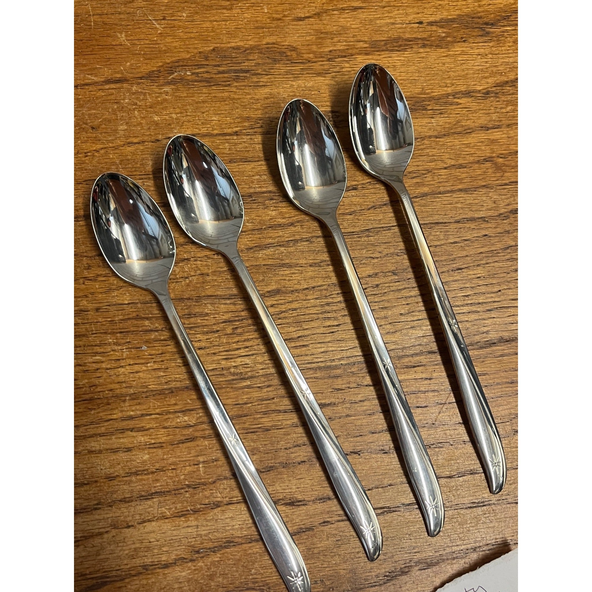 Vintage Oneida Community Stainless Ice Tea Spoons "Twin Star" Pattern Atomic (4)