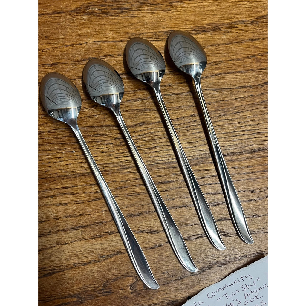 Vintage Oneida Community Stainless Ice Tea Spoons "Twin Star" Pattern Atomic (4)