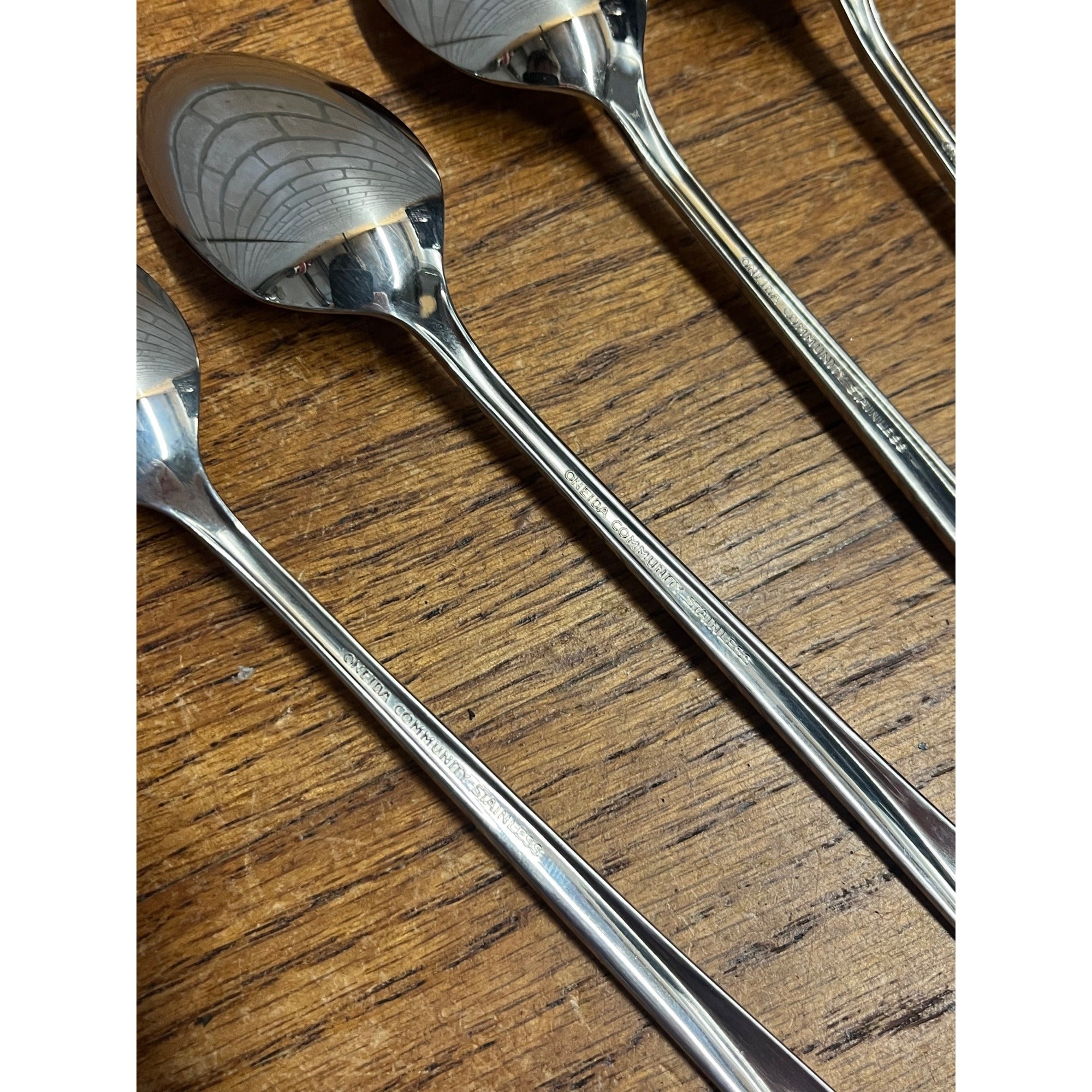 Vintage Oneida Community Stainless Ice Tea Spoons "Twin Star" Pattern Atomic (4)