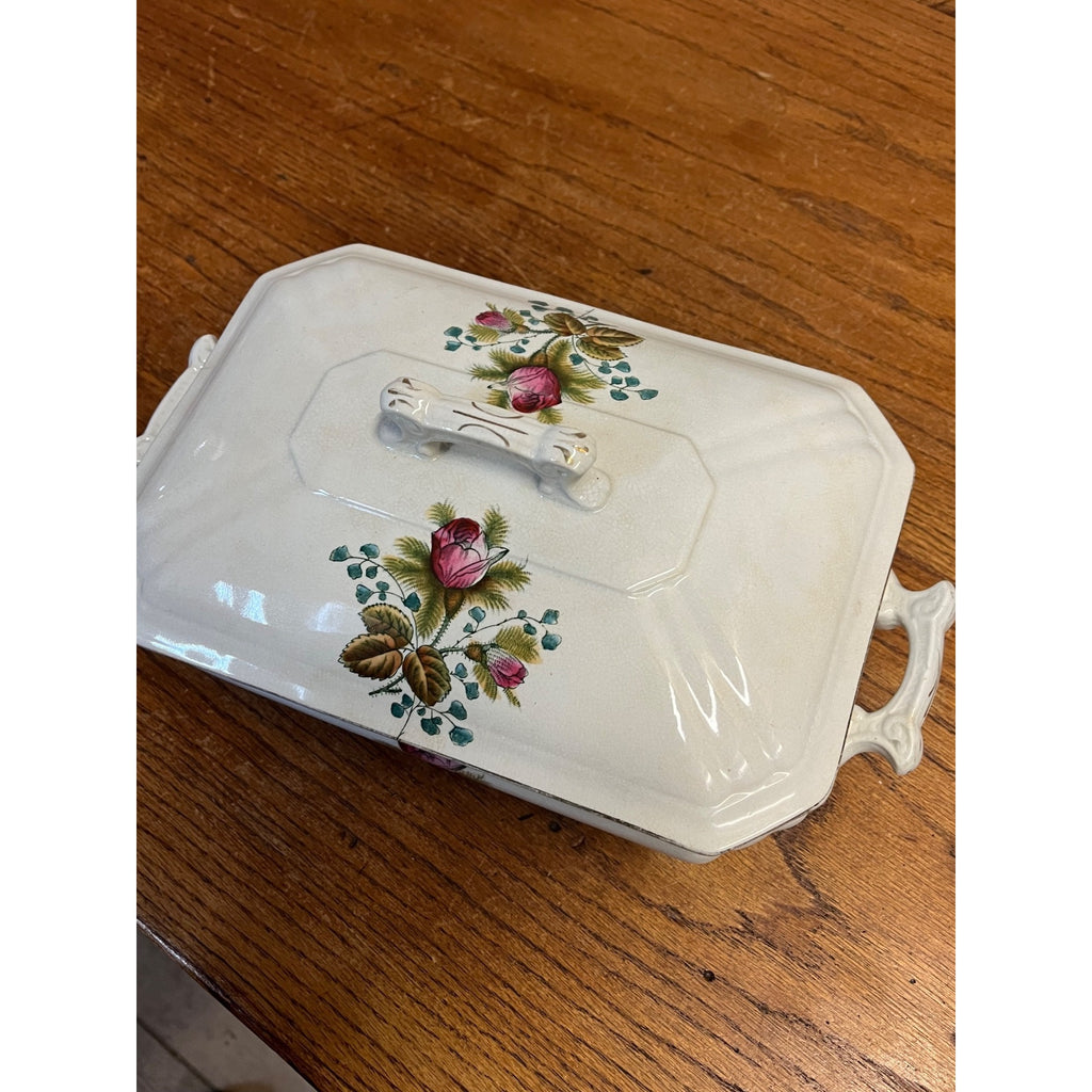 Antique Alfred Meakin Moss Rose Covered Serving Dish Ironstone China England