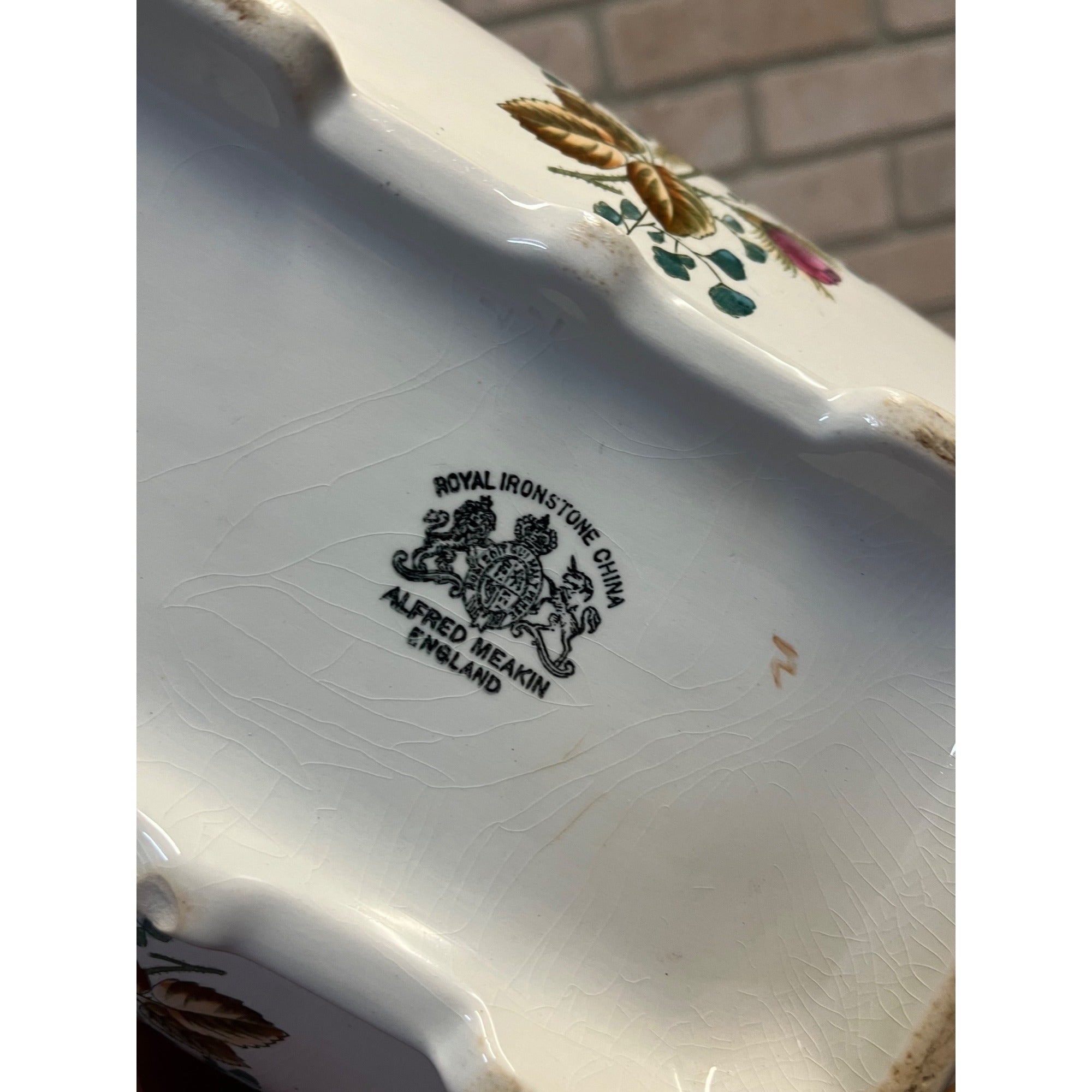 Antique Alfred Meakin Moss Rose Covered Serving Dish Ironstone China England
