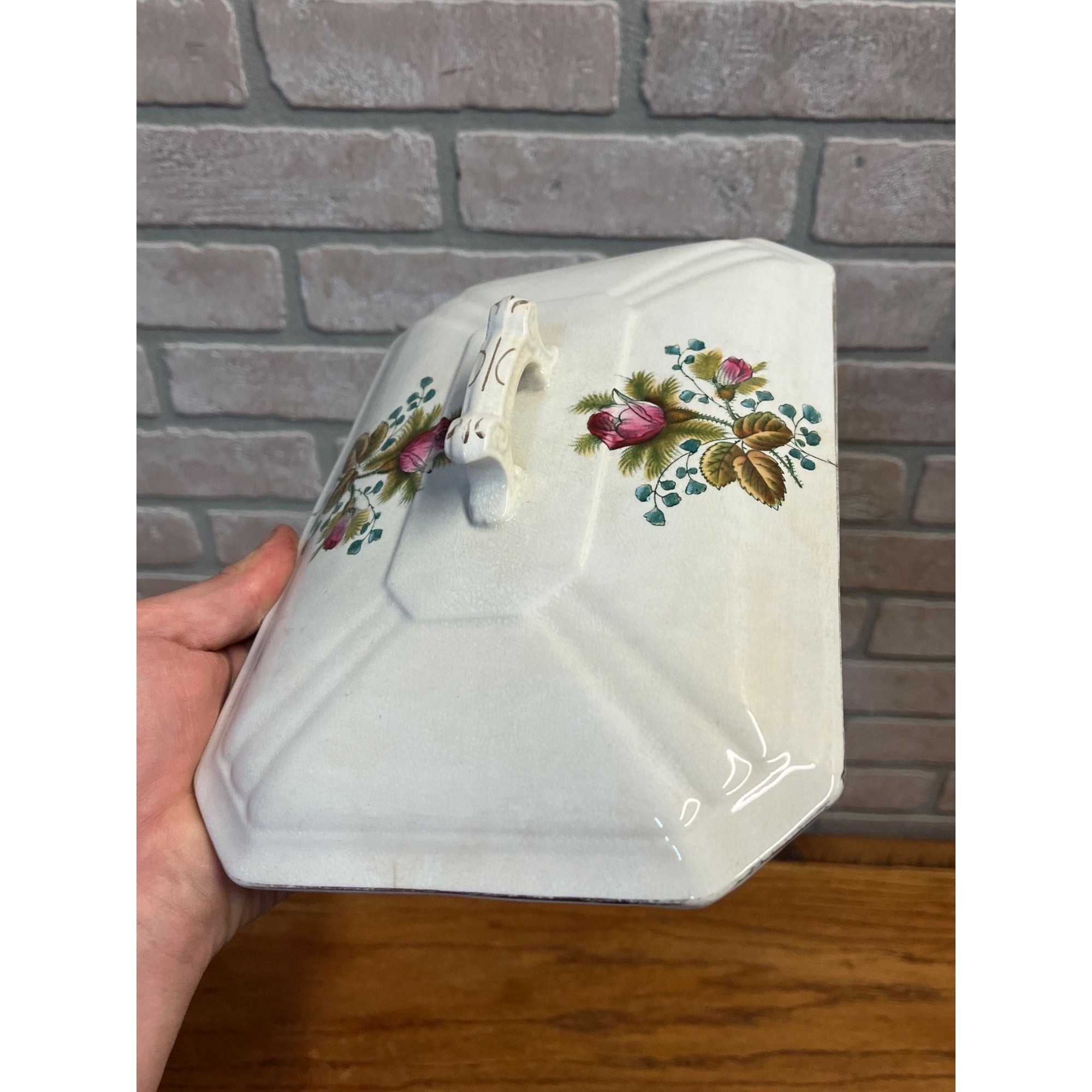 Antique Alfred Meakin Moss Rose Covered Serving Dish Ironstone China England