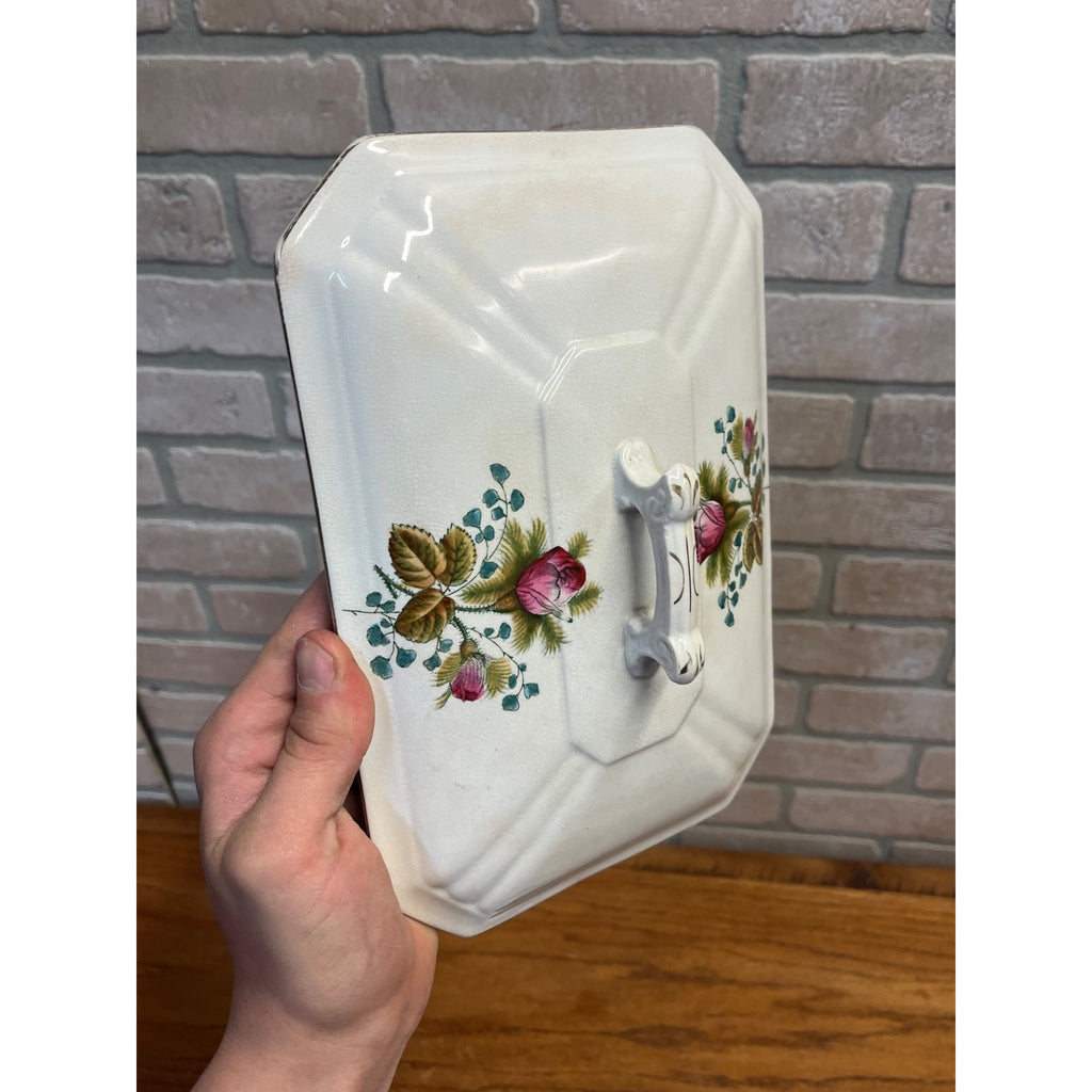 Antique Alfred Meakin Moss Rose Covered Serving Dish Ironstone China England