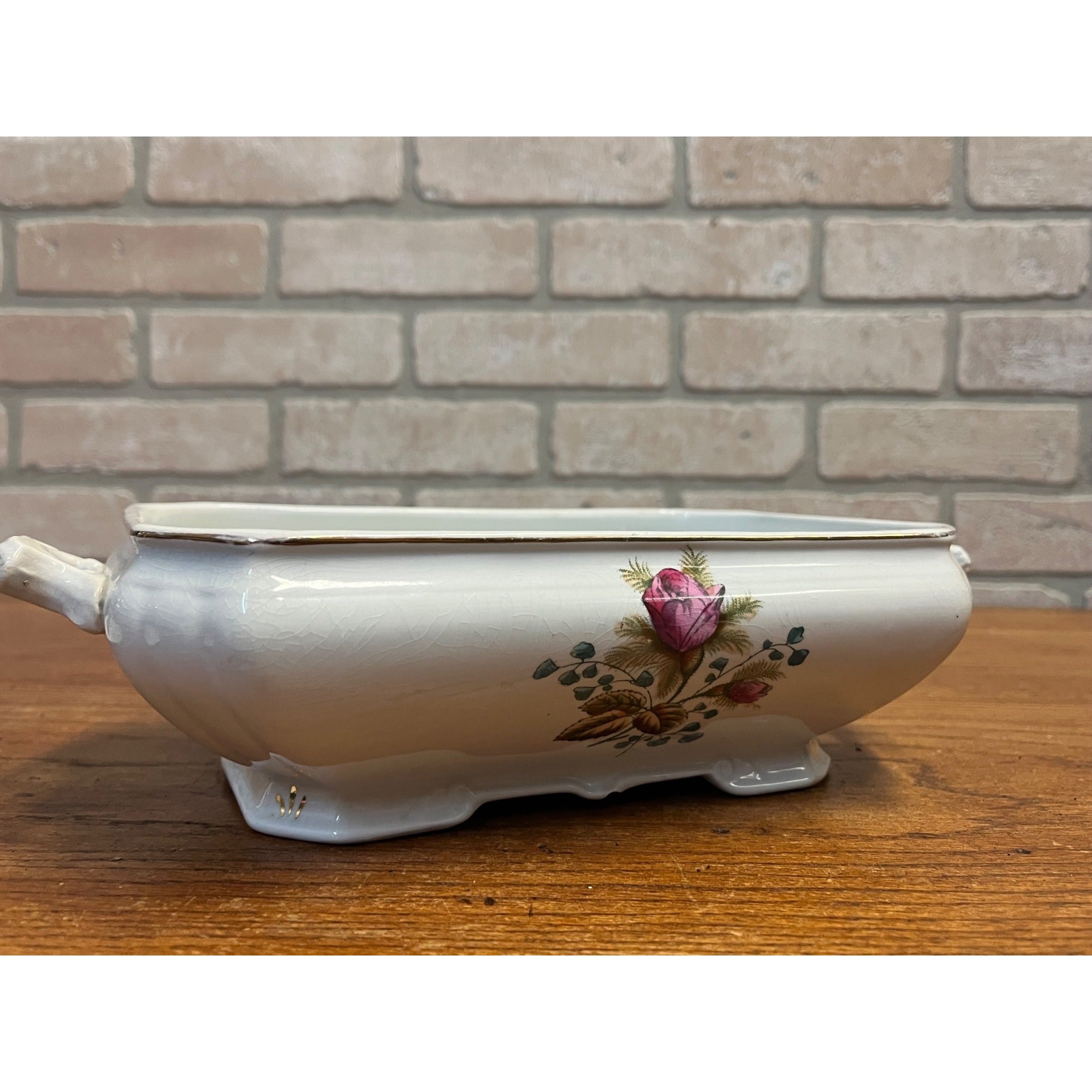 Antique Alfred Meakin Moss Rose Covered Serving Dish Ironstone China England