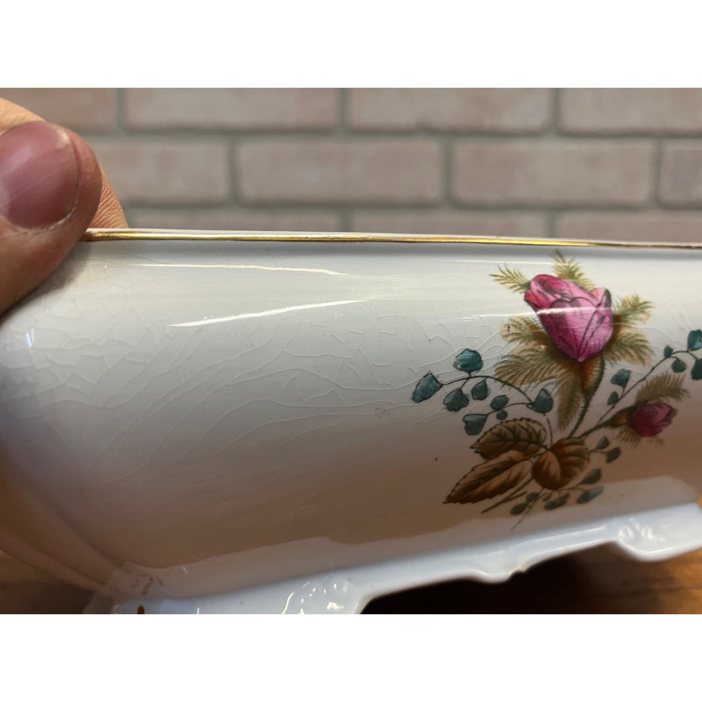 Antique Alfred Meakin Moss Rose Covered Serving Dish Ironstone China England