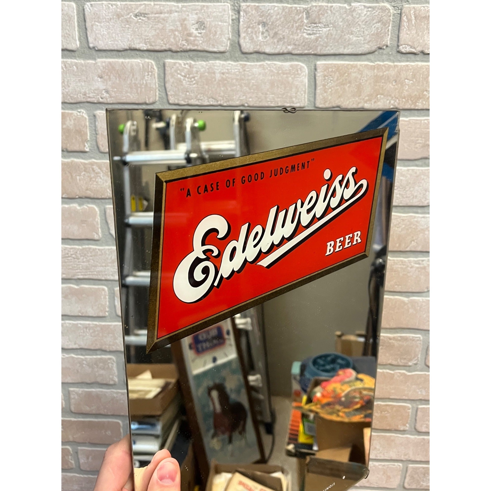 Vintage 1940s Schoenhofen Edelweiss Beer Advertising Bar Mirror Sign Chicago