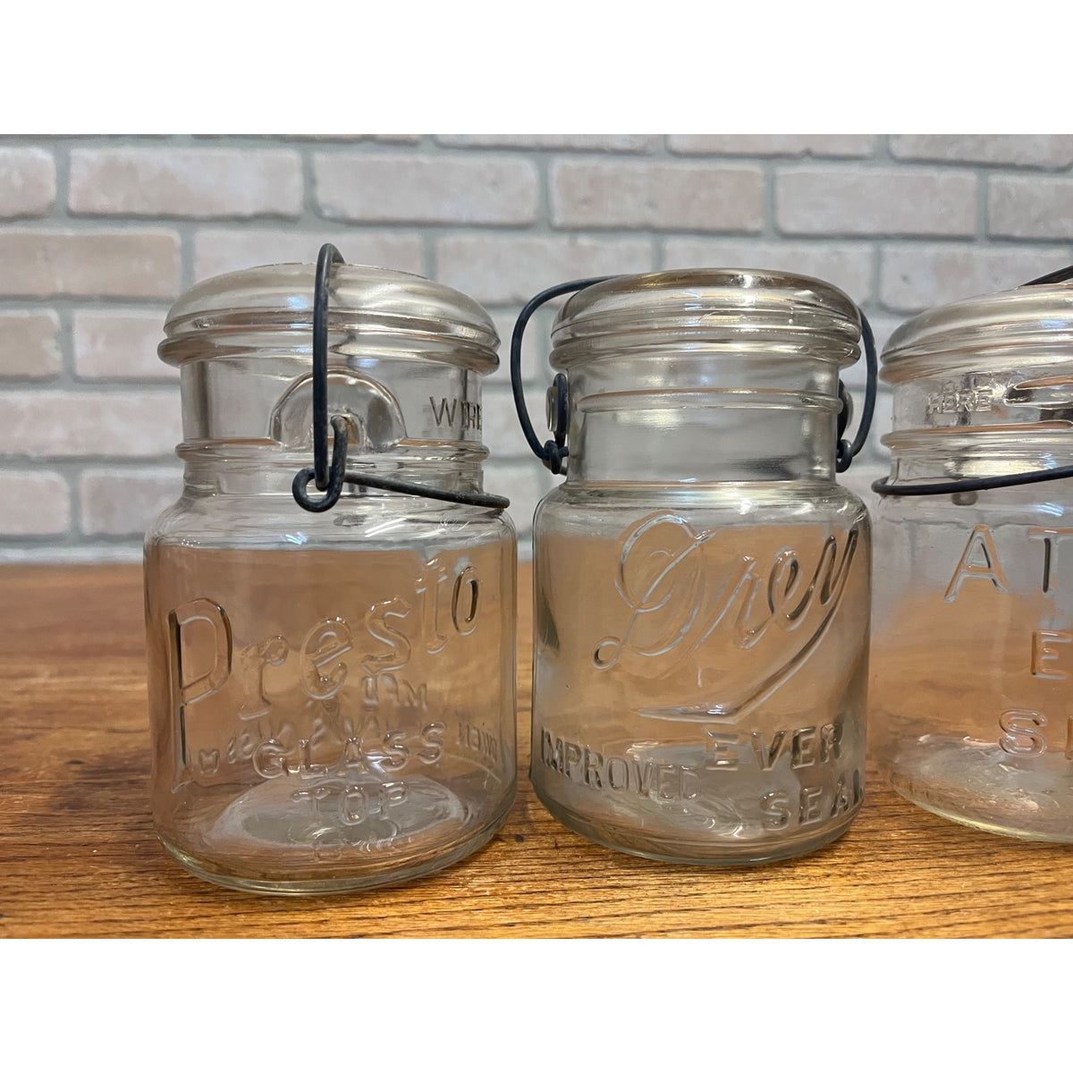 Vintage (3) Wire Bail PINT Jars Atlas, Drey & Presto Canning & Food Storage Primitive Kitchen Decor