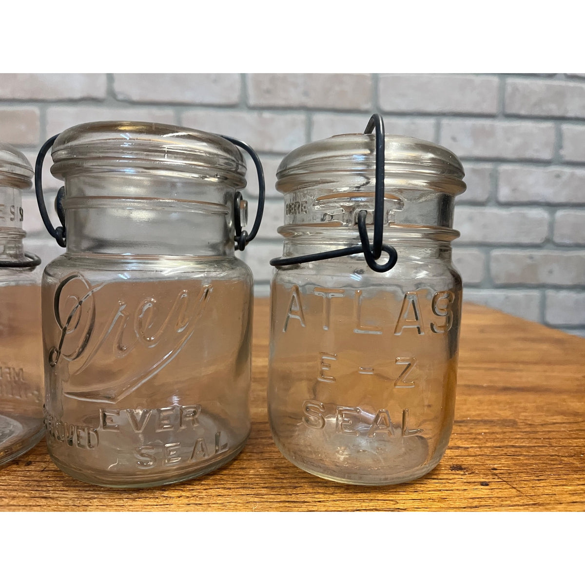 Vintage (3) Wire Bail PINT Jars Atlas, Drey & Presto Canning & Food Storage Primitive Kitchen Decor