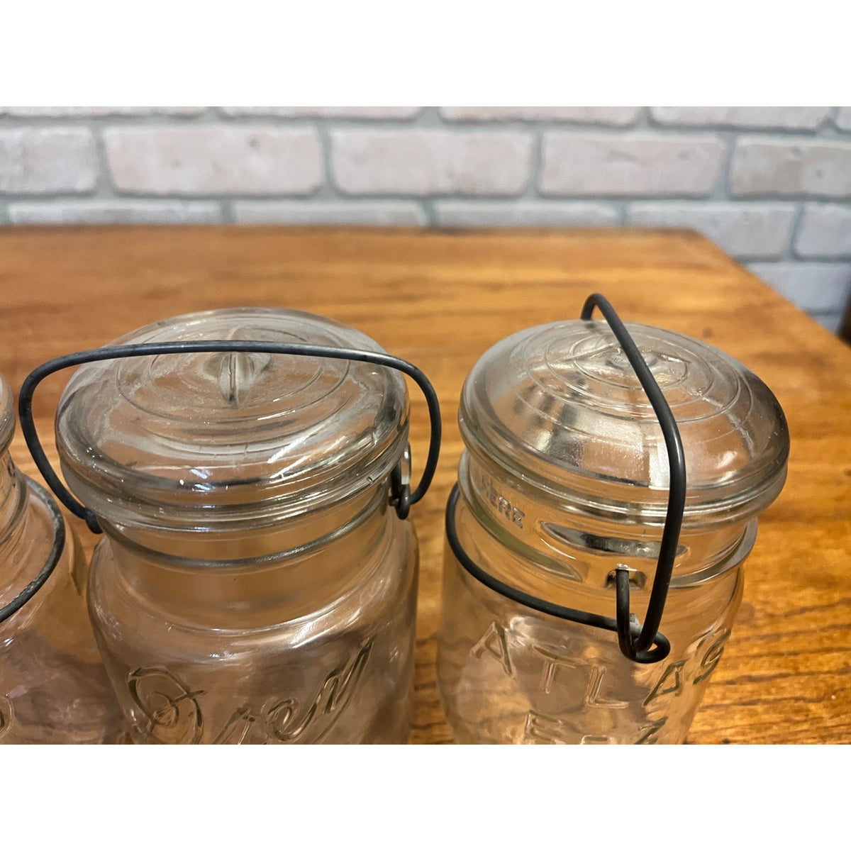 Vintage (3) Wire Bail PINT Jars Atlas, Drey & Presto Canning & Food Storage Primitive Kitchen Decor
