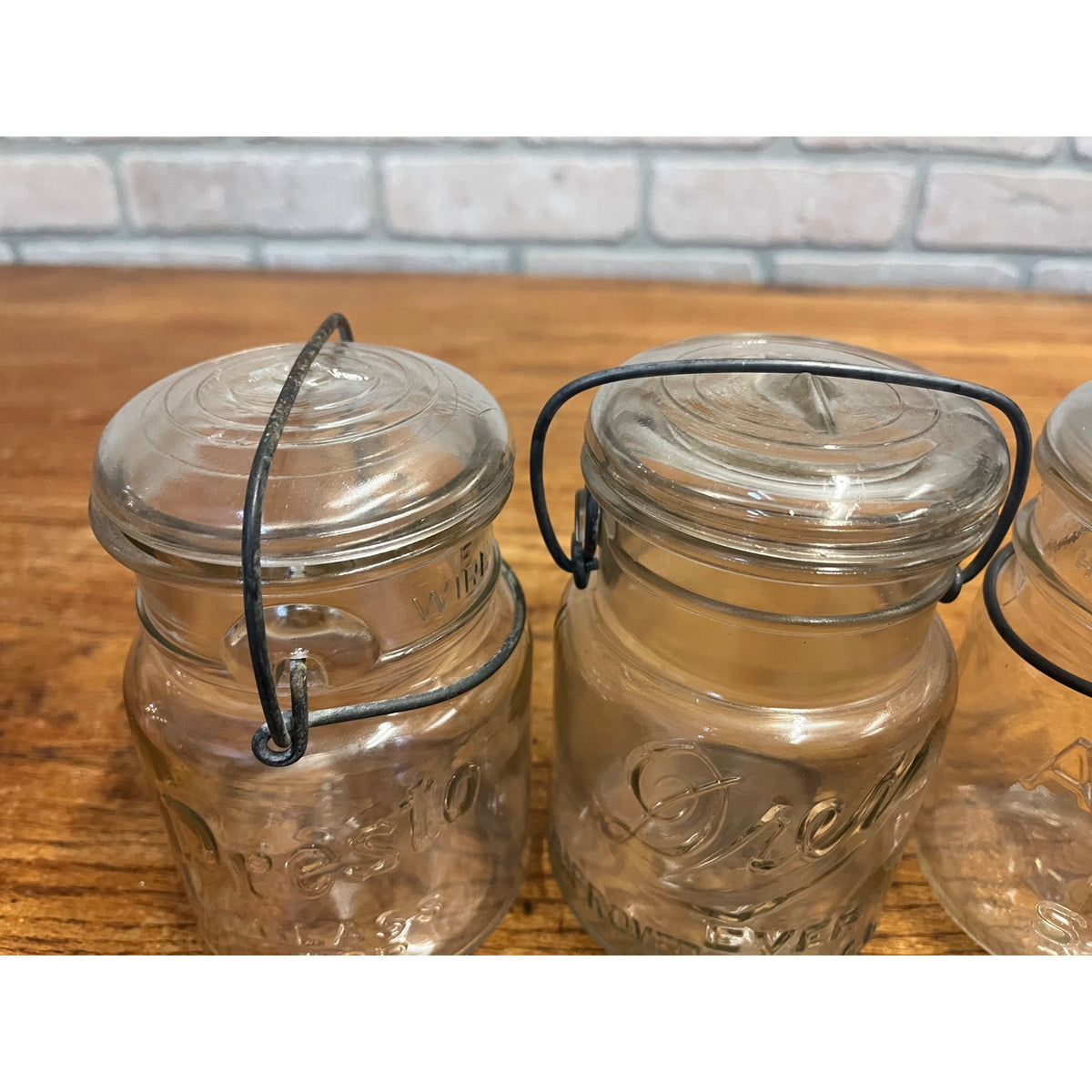 Vintage (3) Wire Bail PINT Jars Atlas, Drey & Presto Canning & Food Storage Primitive Kitchen Decor