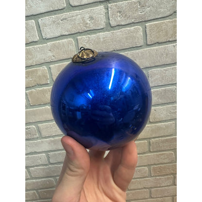 Original Early 1900s German Blue Kugel Christmas Tree Ornament 4" Round Heavy