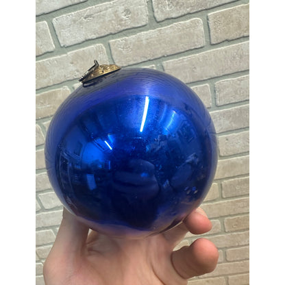 Original Early 1900s German Blue Kugel Christmas Tree Ornament 4" Round Heavy