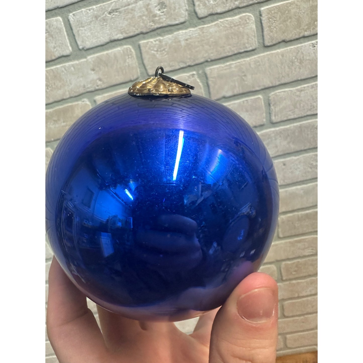 Original Early 1900s German Blue Kugel Christmas Tree Ornament 4" Round Heavy