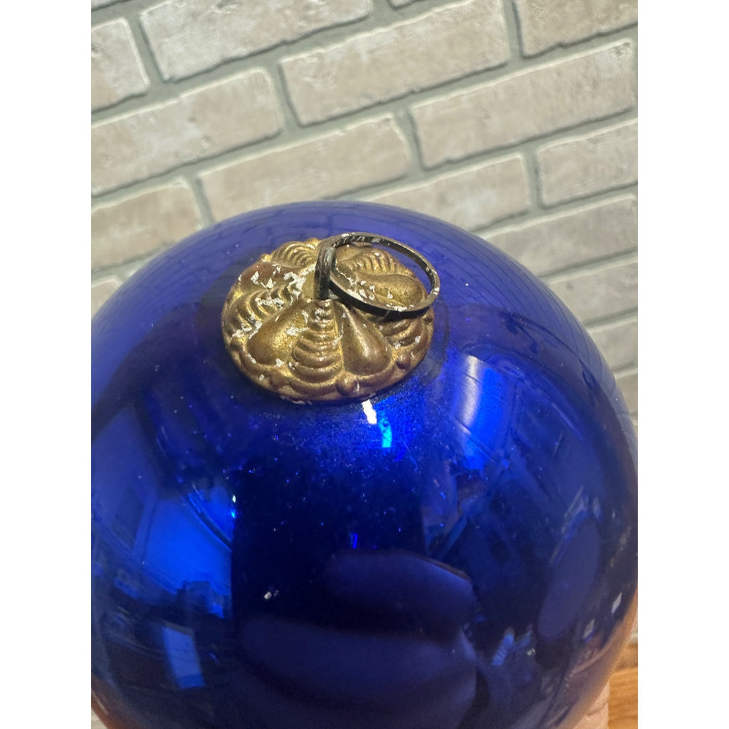 Original Early 1900s German Blue Kugel Christmas Tree Ornament 4" Round Heavy
