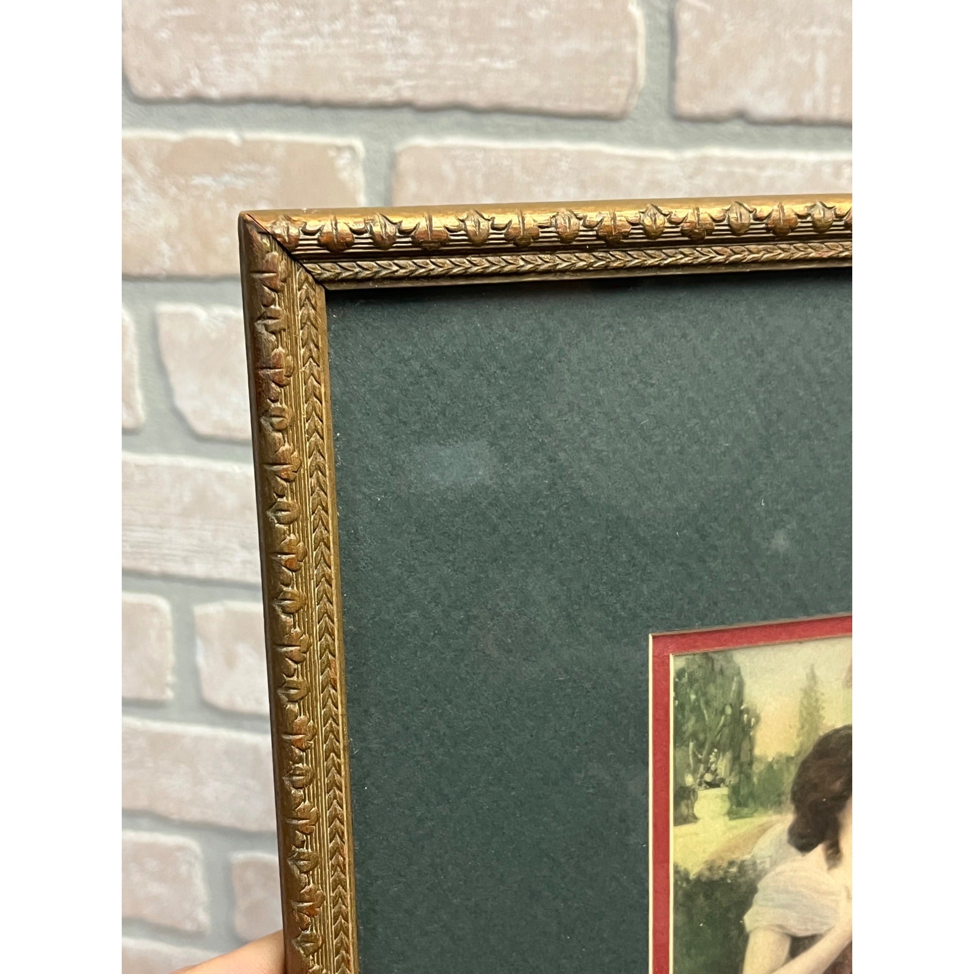Vintage 1920s F.R. Harper Artist Watercolor Print of Woman & Rose -- Framed Art