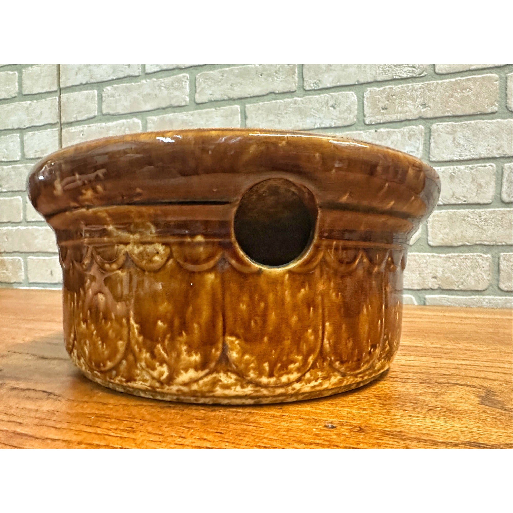 Antique Bennington Rockingham Mottled Brown Stoneware Cuspidor Spittoon