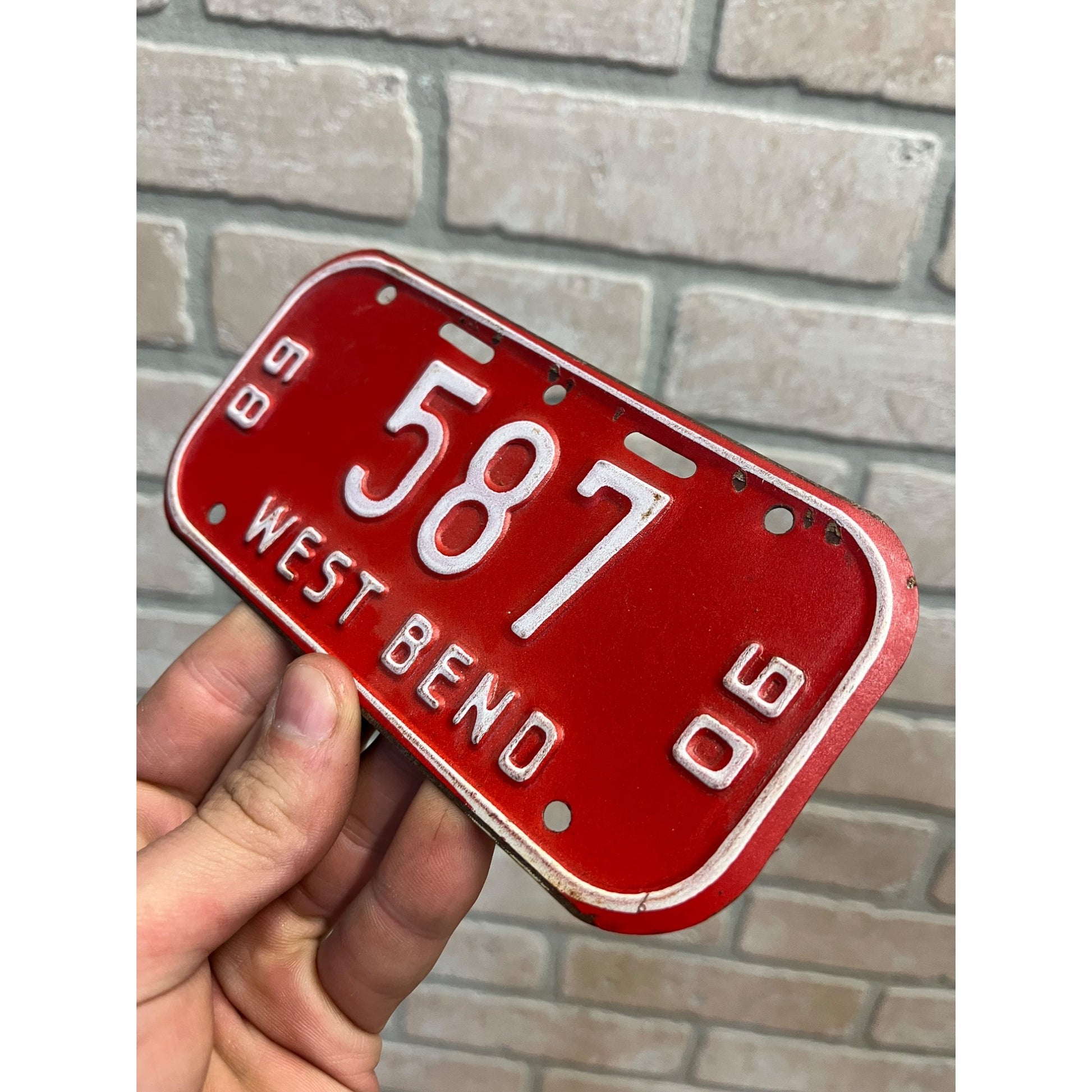 Vintage Wisconsin Bicycle Bike License Plate Embossed West Bend 1989-1990