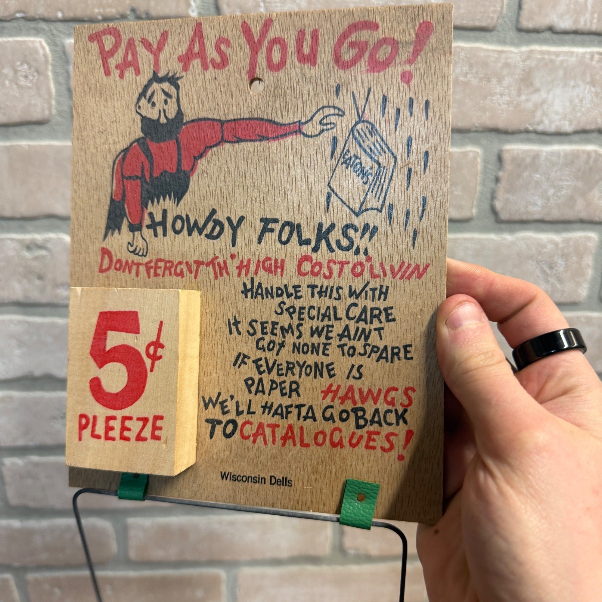 Vintage 60s Bathroom Wall Sign Kitsch Humor Toilet Paper Holder Wisconsin Dells