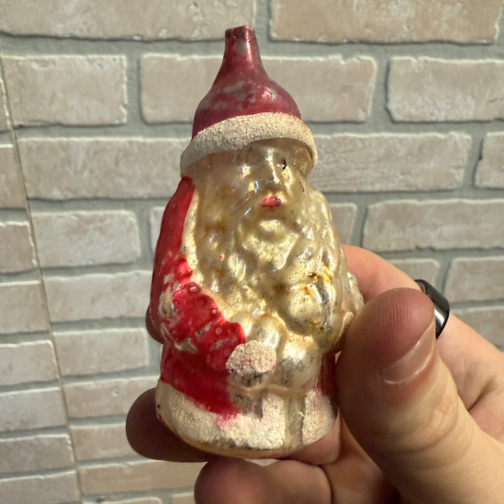 Original Early Santa Claus W/ Tree Christmas Ornament Mercury Glass Painted